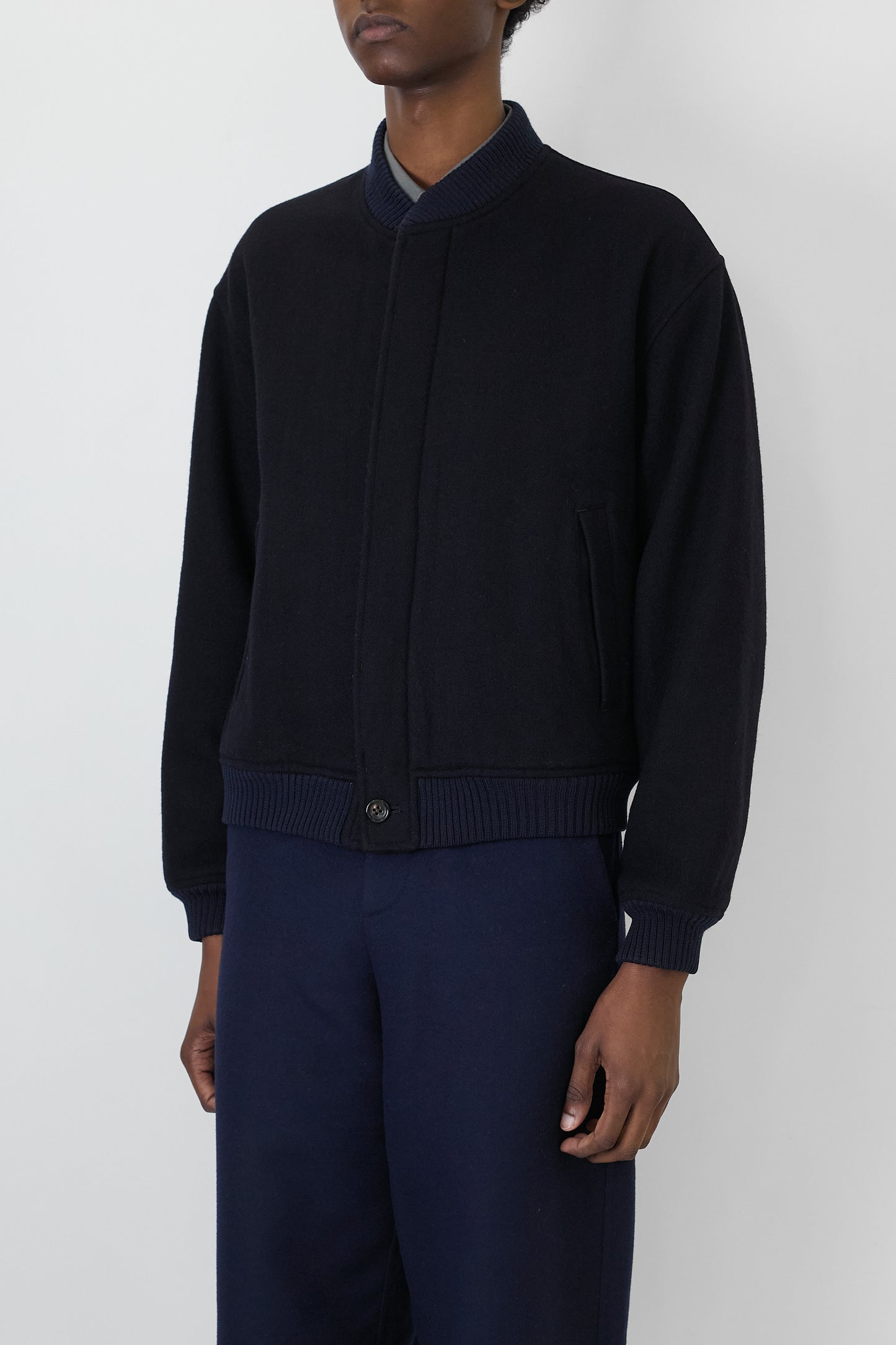 HOMME COMME DES GARCONS NAVY WOOL SHORT JACKET