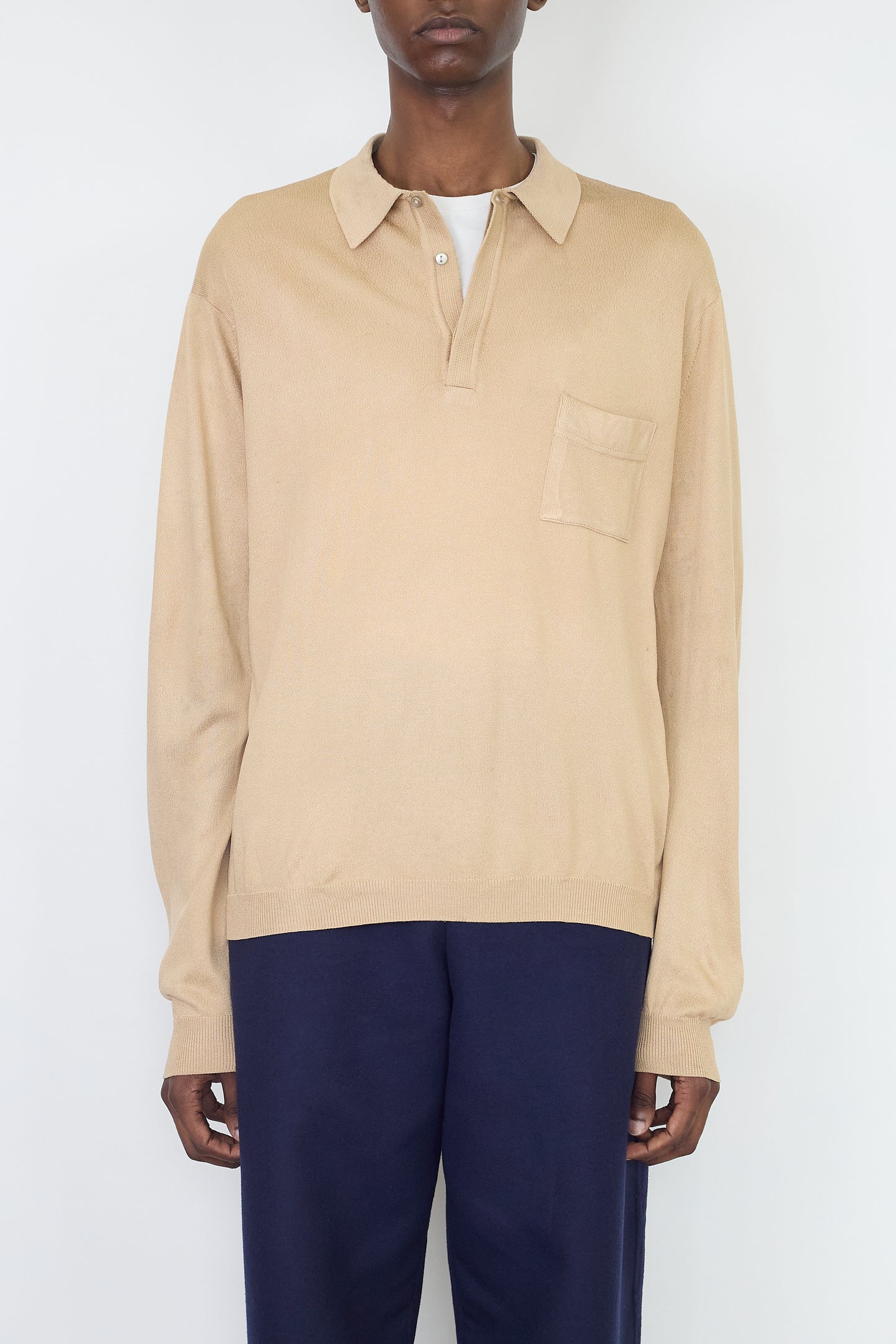 VINTAGE BEIGE KNIT POLO SHIRT MADE IN FRANCE