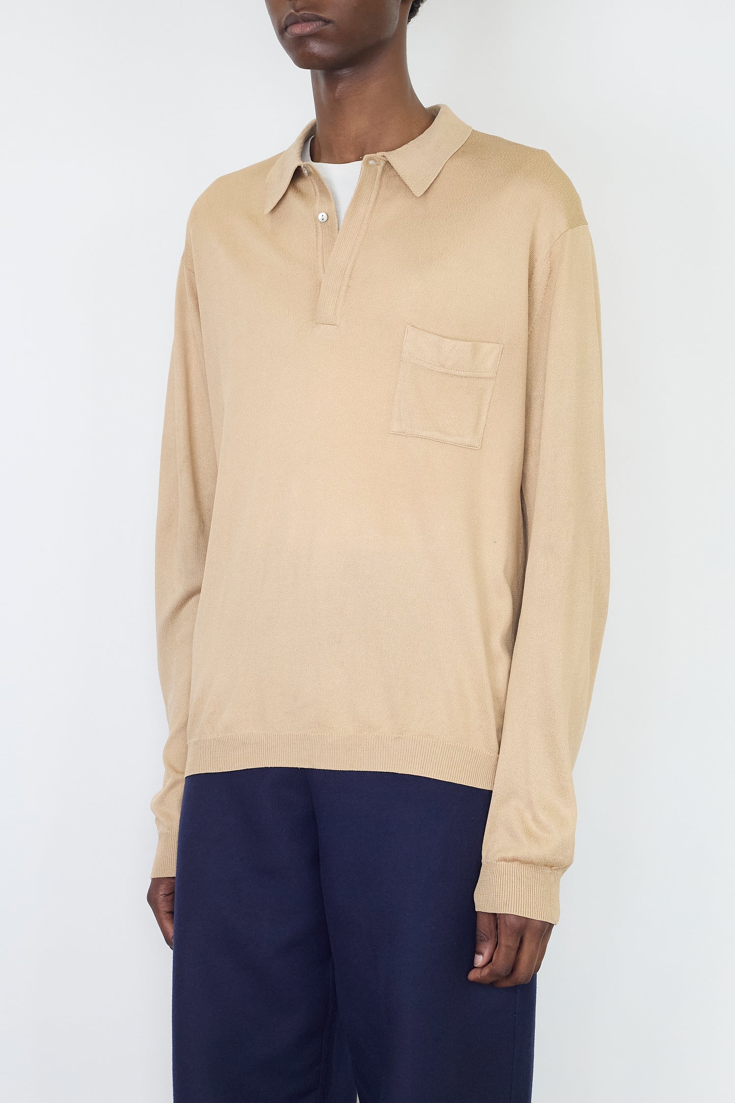 VINTAGE BEIGE KNIT POLO SHIRT MADE IN FRANCE