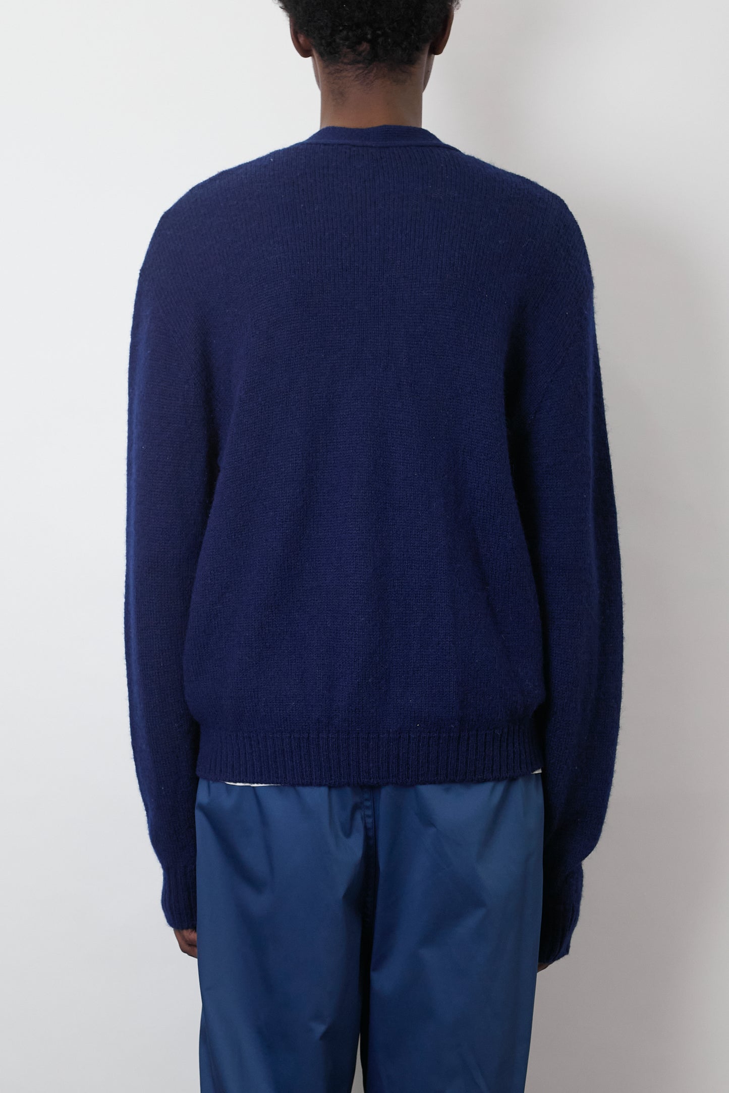 VINTAGE NAVY WOOL KNIT CARDIGAN MADE IN USA