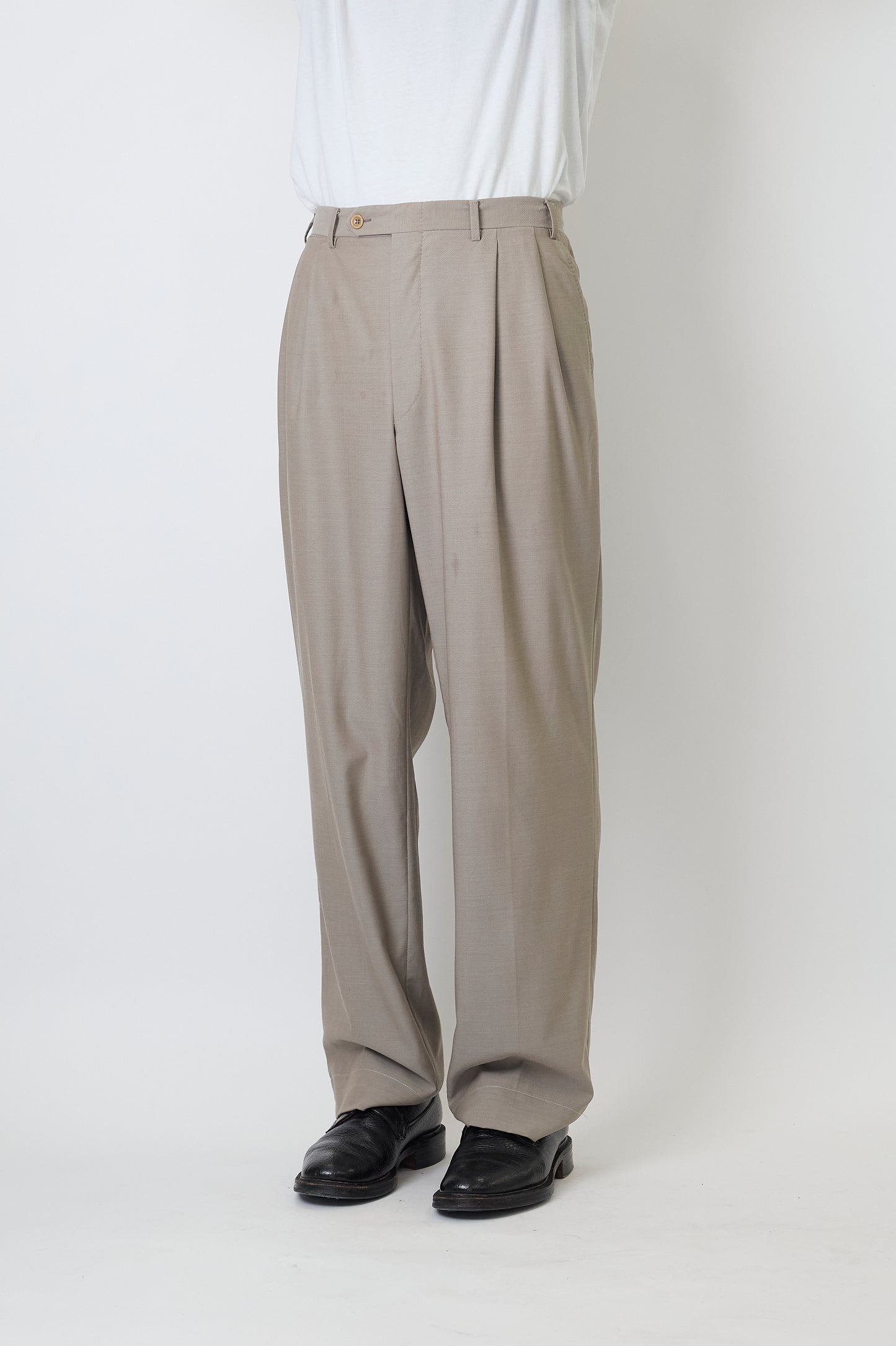 CANALI GRAY BEIGE WOOL WIDE PANTS MADE IN ITLAY