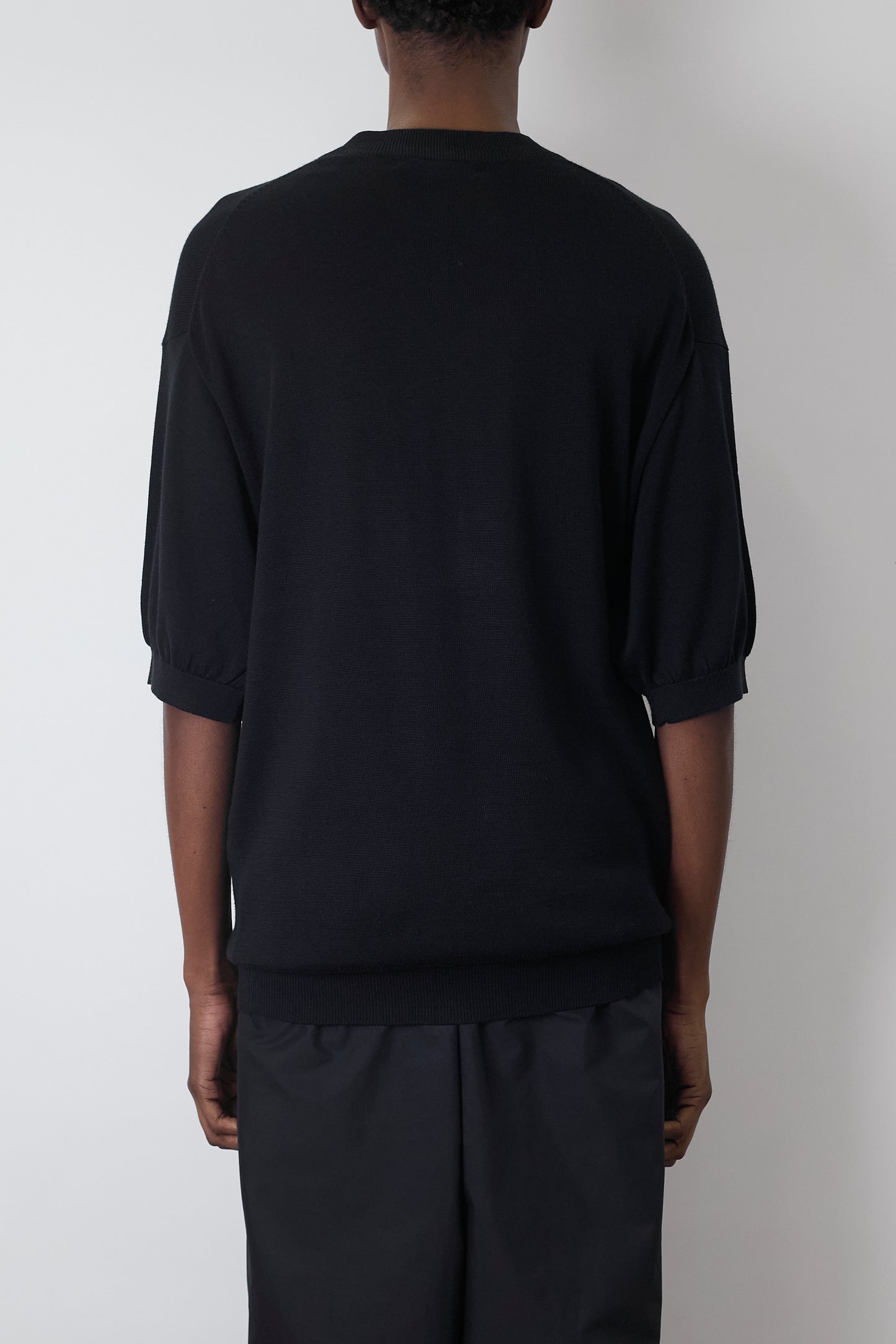 VINTAGE BLACK SILK HALF SLEEVE KNIT T SHIRT