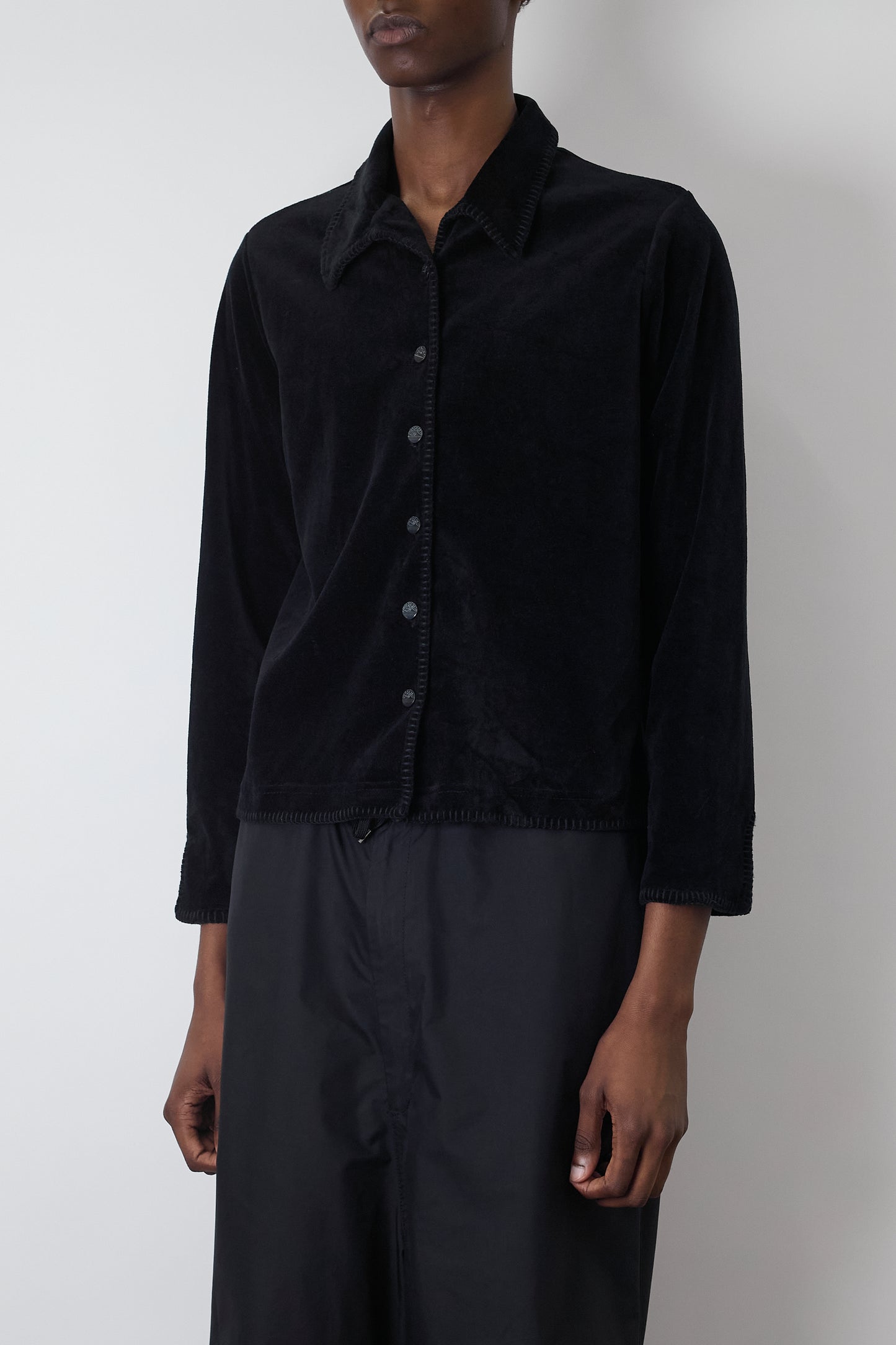 WHITE STAG STITCHED BLACK VELOUR SHIRT