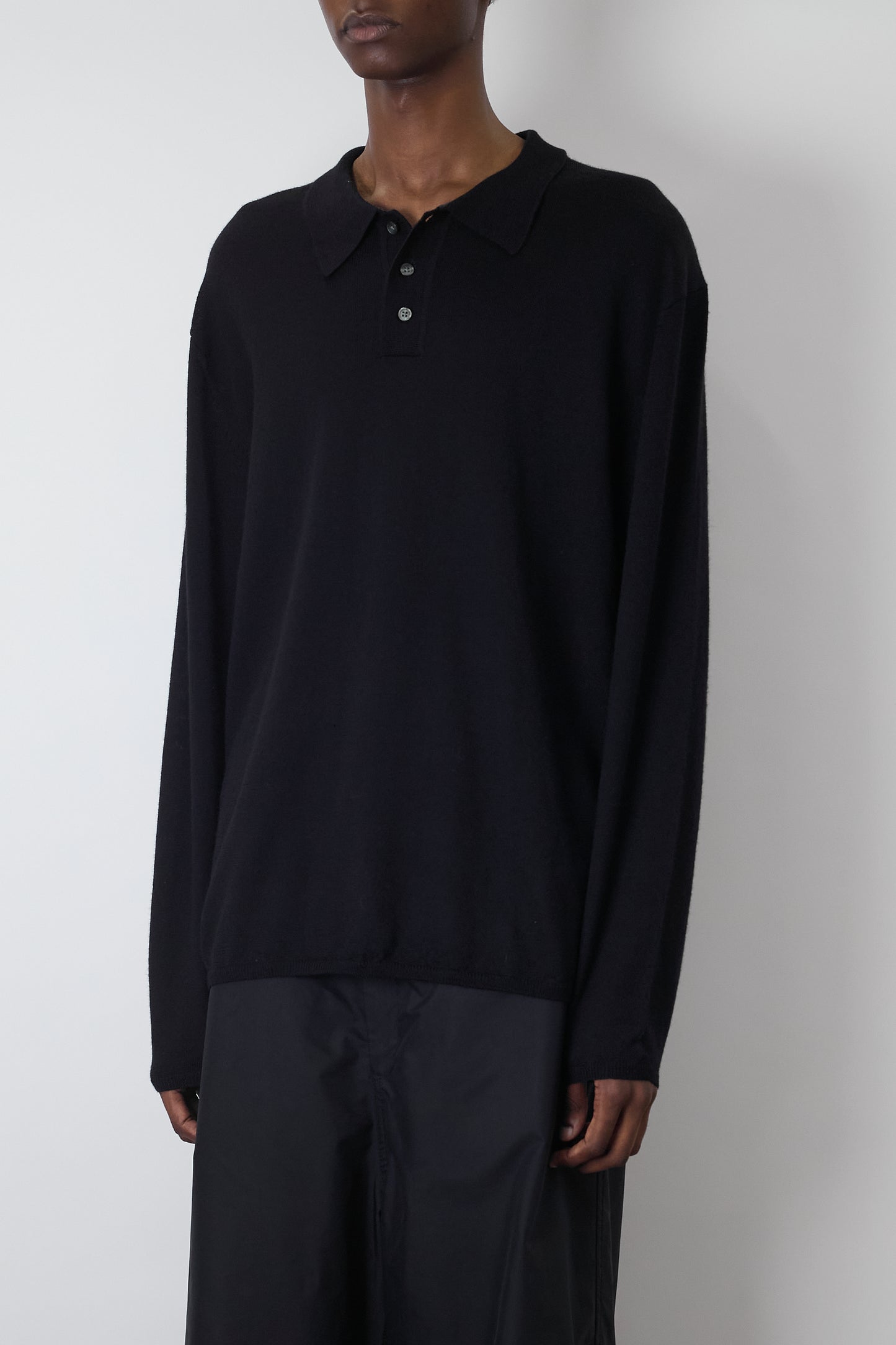 VINTAGE BLACK WOOL KNIT POLO SHIRT MADE IN UK