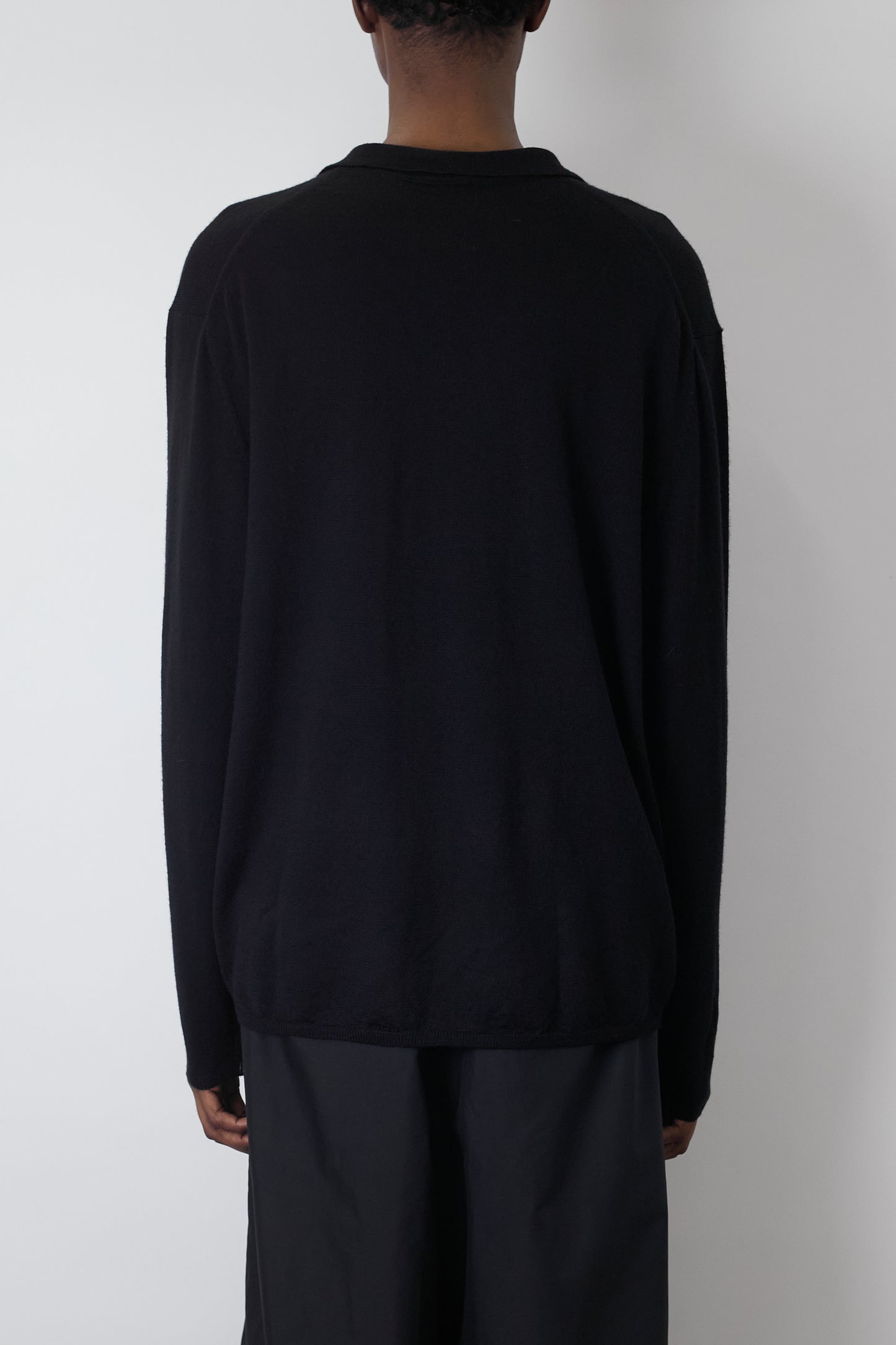 VINTAGE BLACK WOOL KNIT POLO SHIRT MADE IN UK