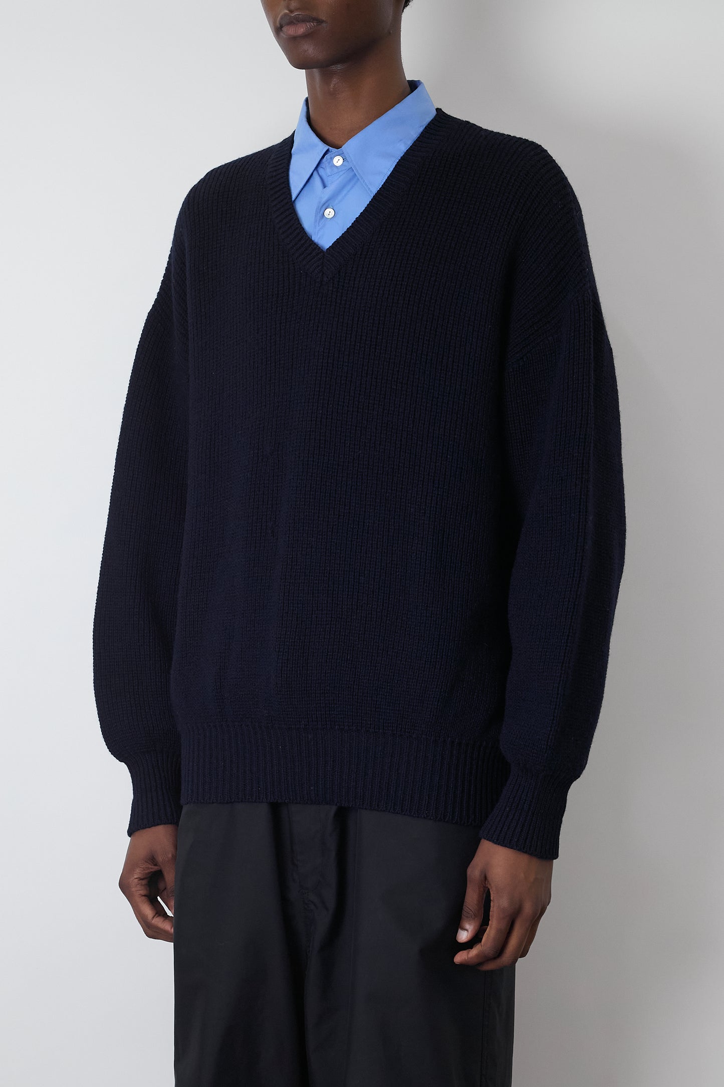 HOMME COMME DES GARCONS NAVY WOOL LOGO KNIT