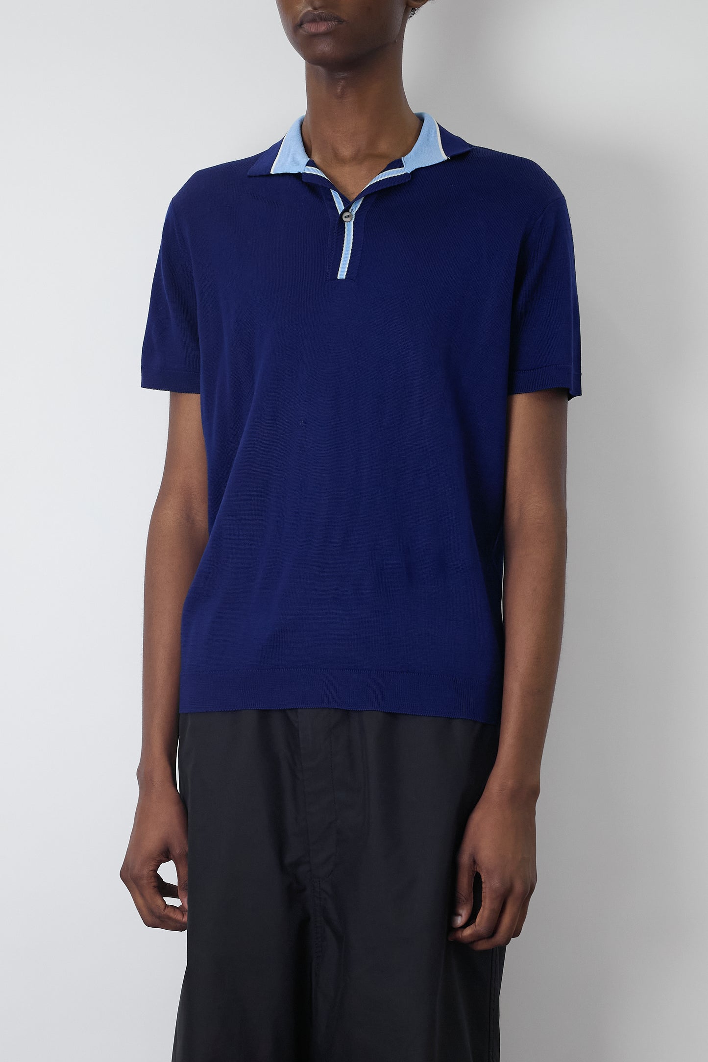 VINTAGE BLUE HALF SLEEVE KNIT POLO SHIRT
