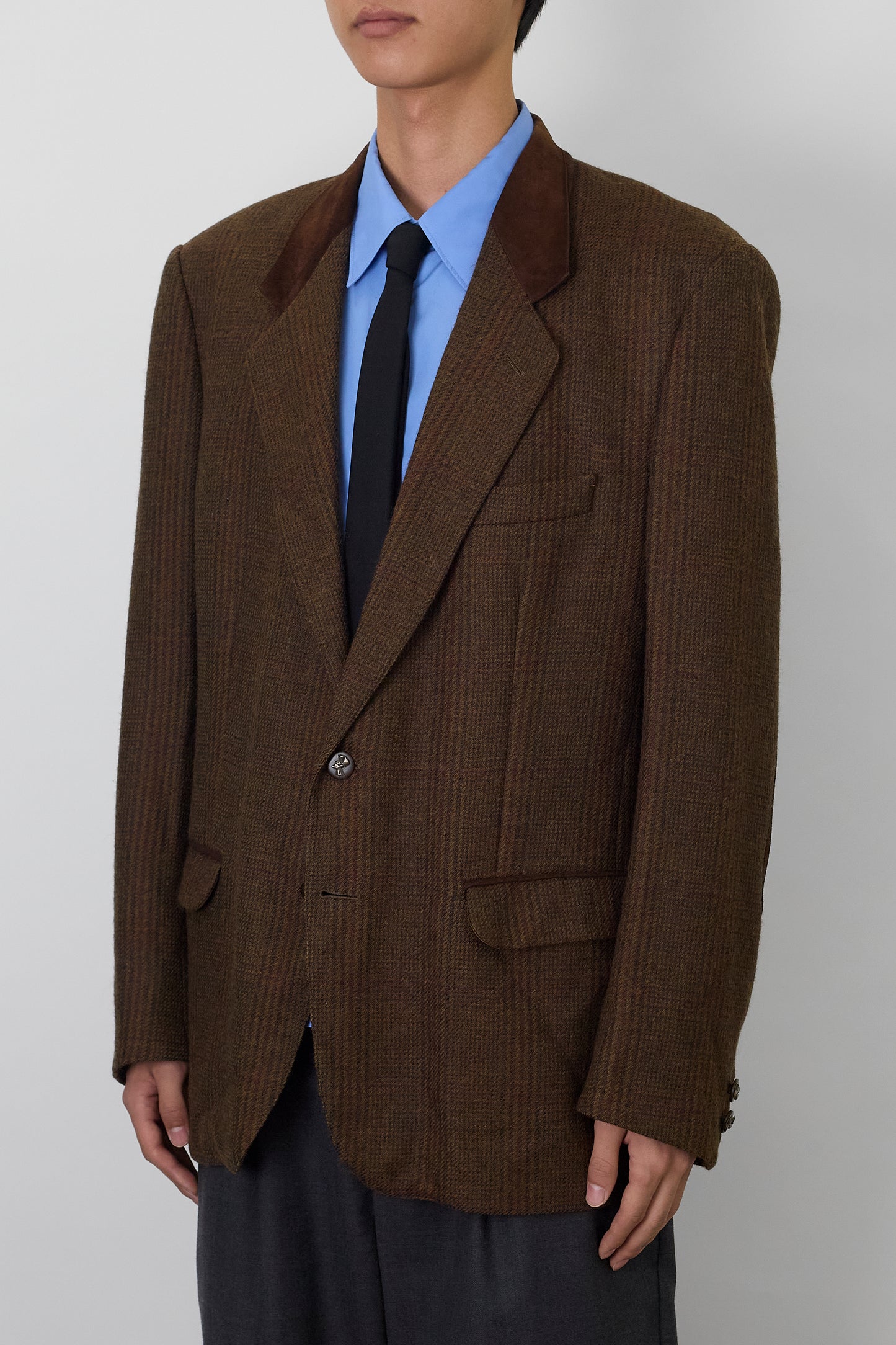 VINTAGE DESIGNED BROWN WOOL TAILORED JACKET MADE IN SPAIN