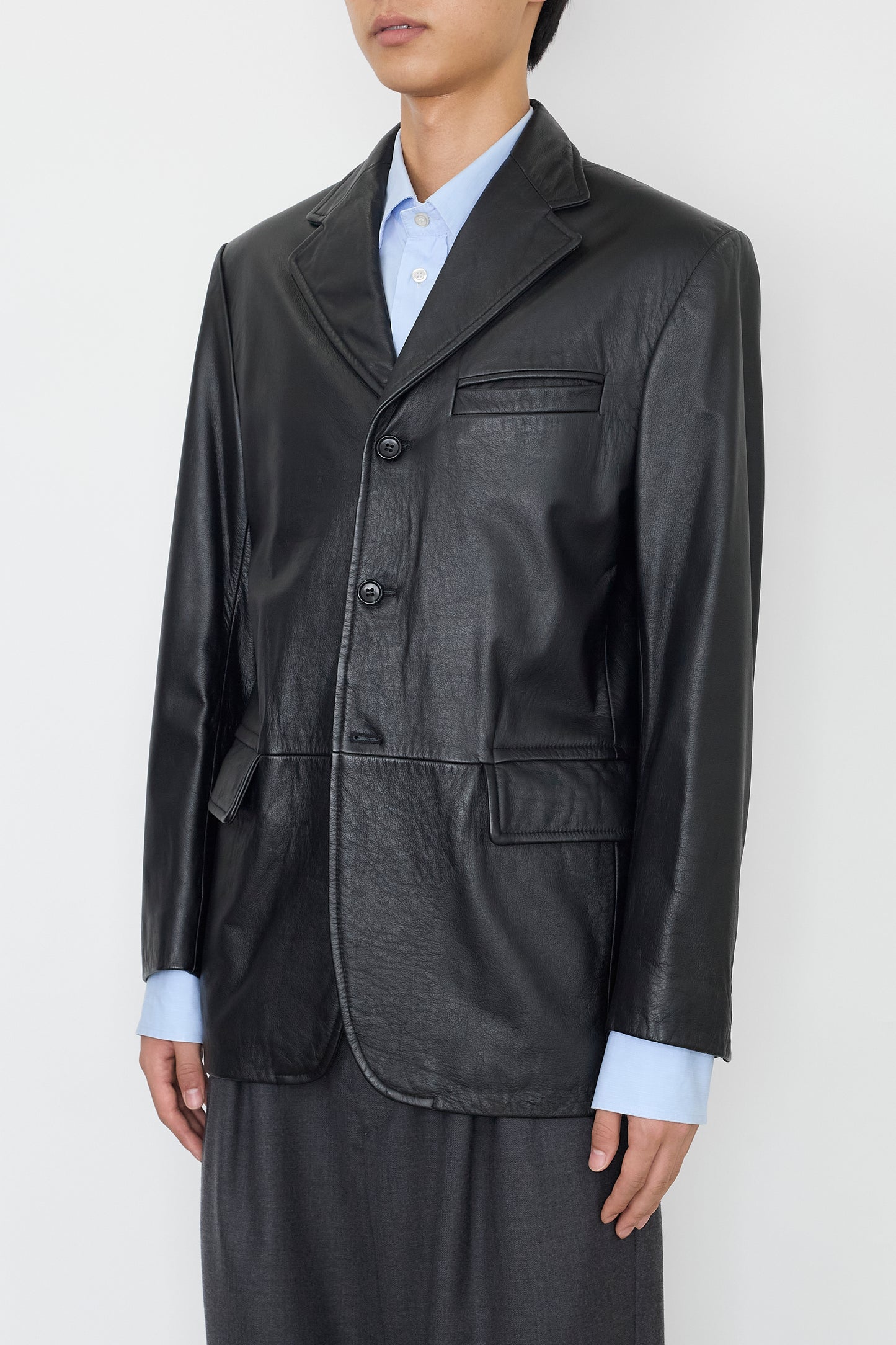 COMME CA BLACK LEATHER TAILORED JACKET
