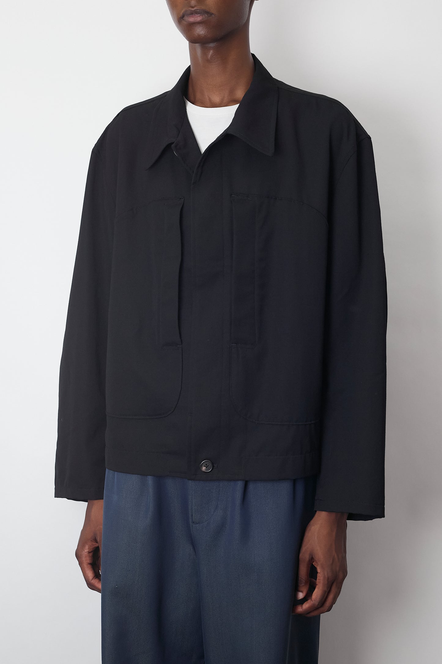 Y'S FOR MEN BLACK SUMMER WOOL SHORT JACKET