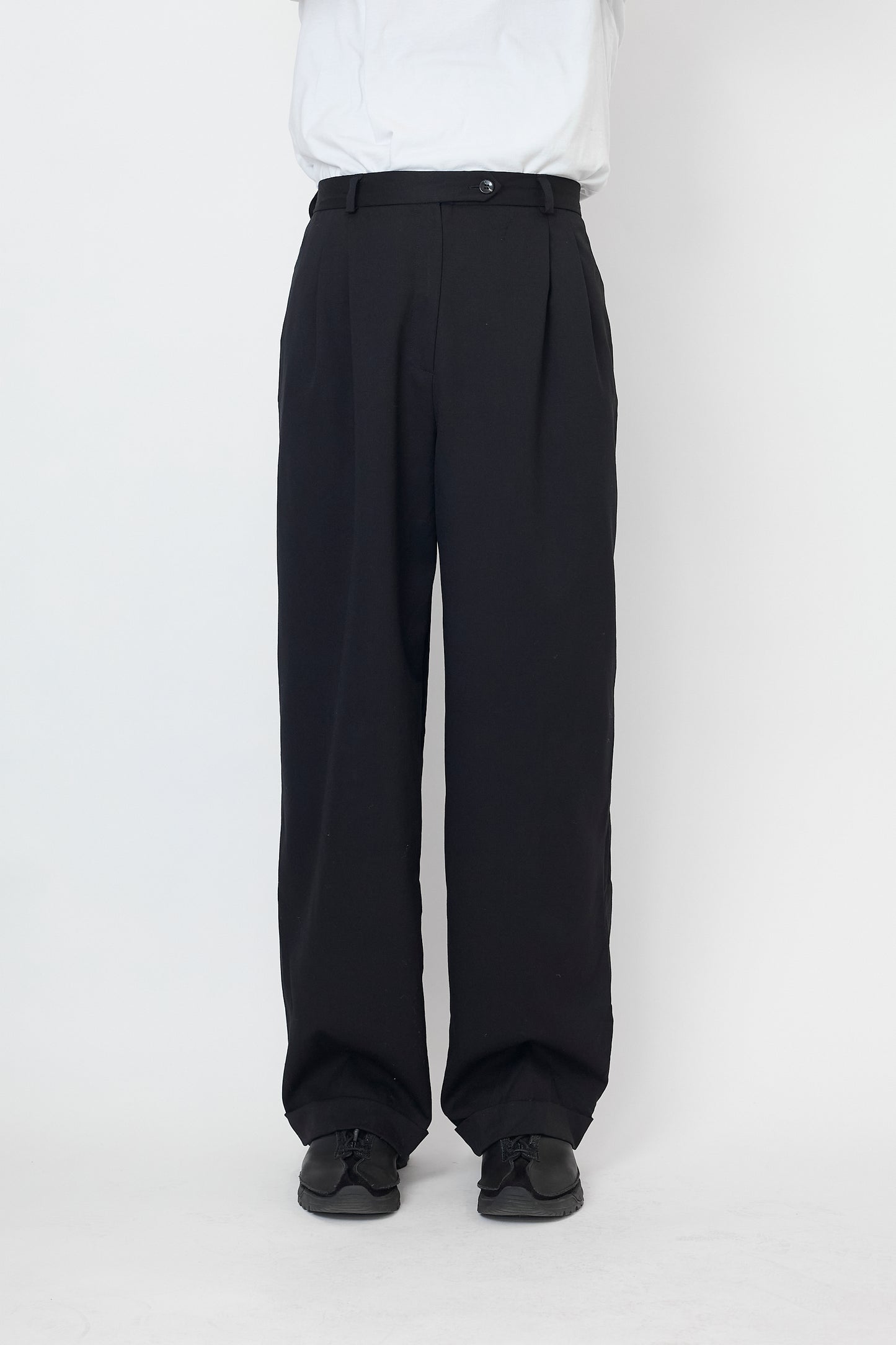 VINTAGE BLACK WOOL WIDE PANTS