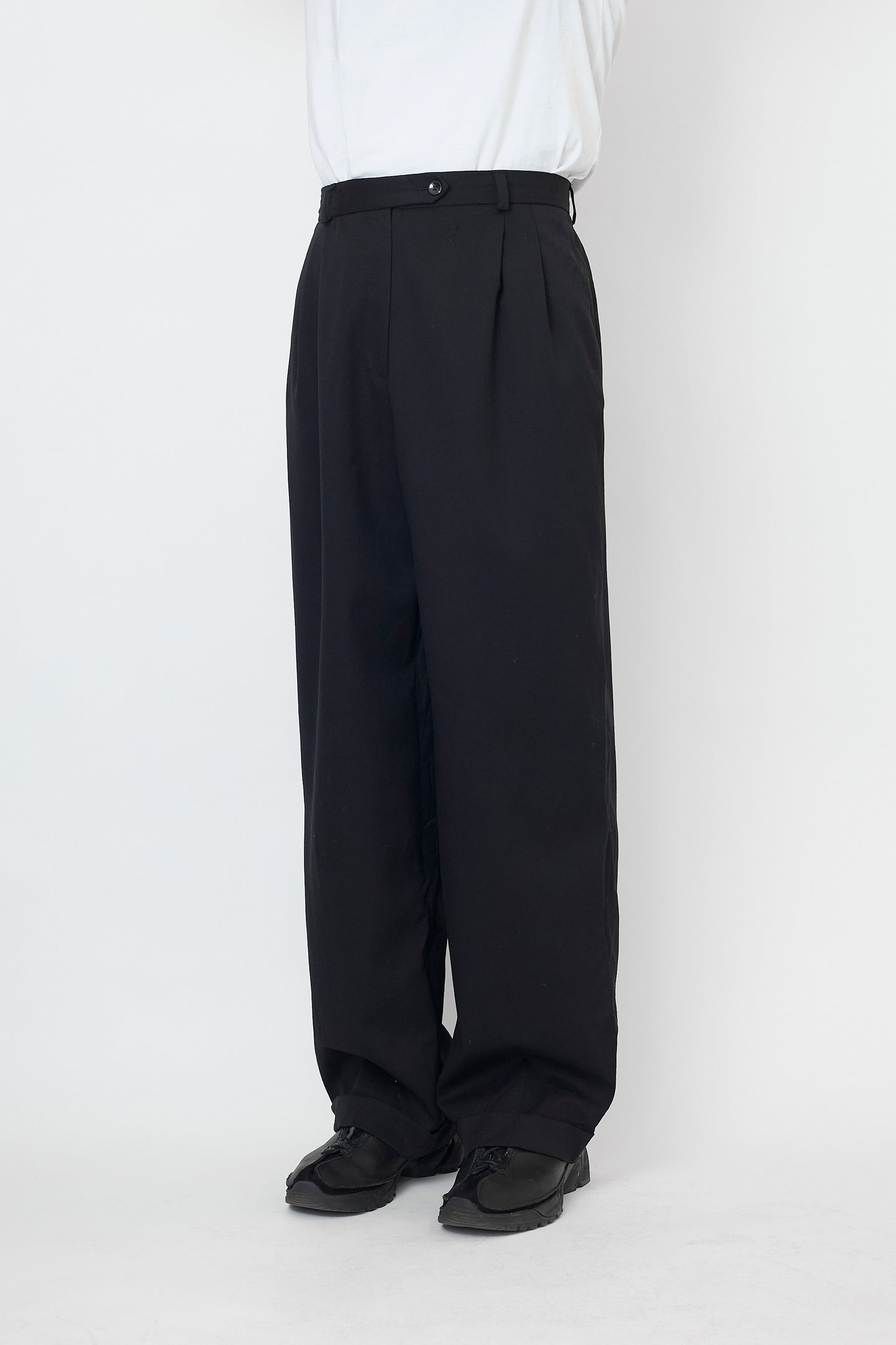 VINTAGE BLACK WOOL WIDE PANTS