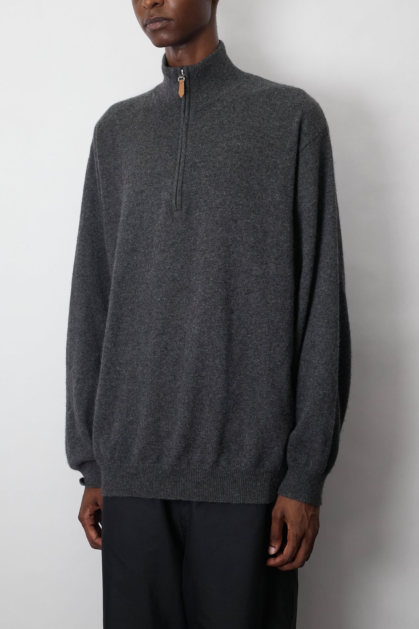 VINTAGE GRAY CASHMERE HALF ZIP KNIT