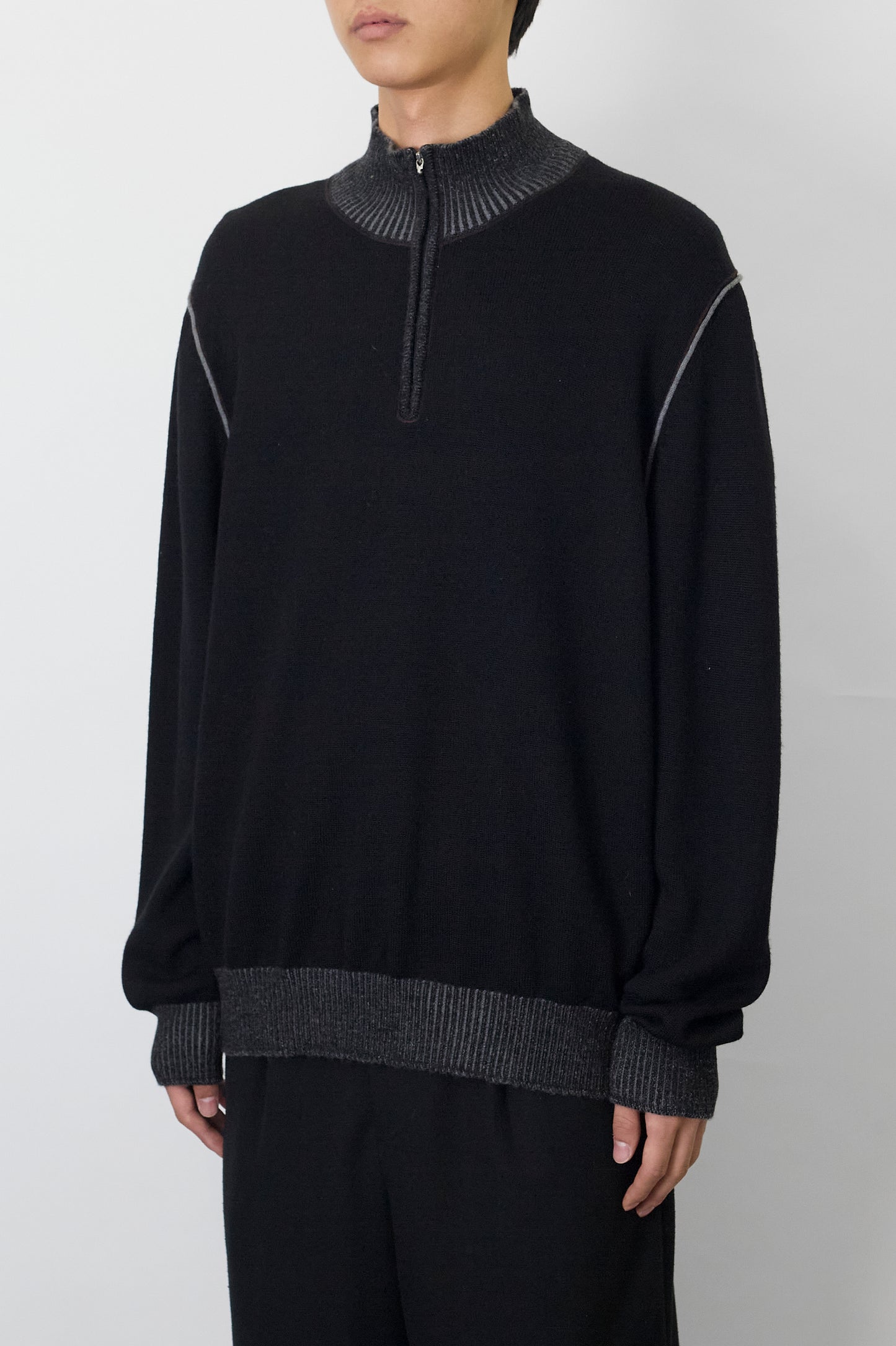 GRAN SASSO BLACK GRAY WOOL KNIT MADE IN ITALY