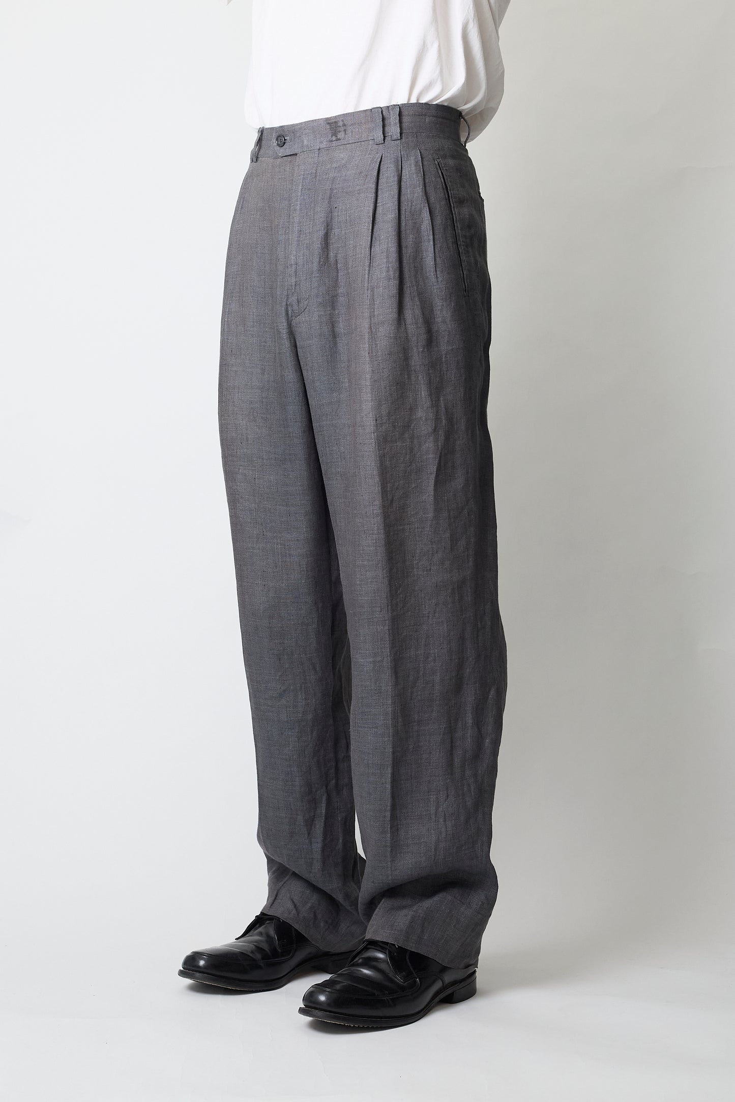 VINTAGE GRAY LINEN WIDE PANTS