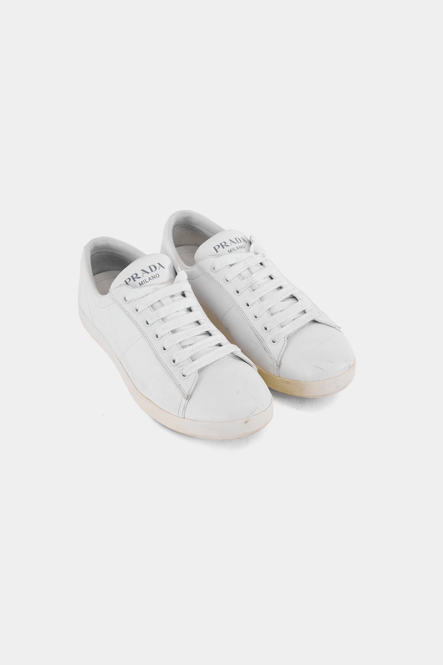 PRADA WHITE CLASSIC LEATHER SHOES MADE IN ITALY
