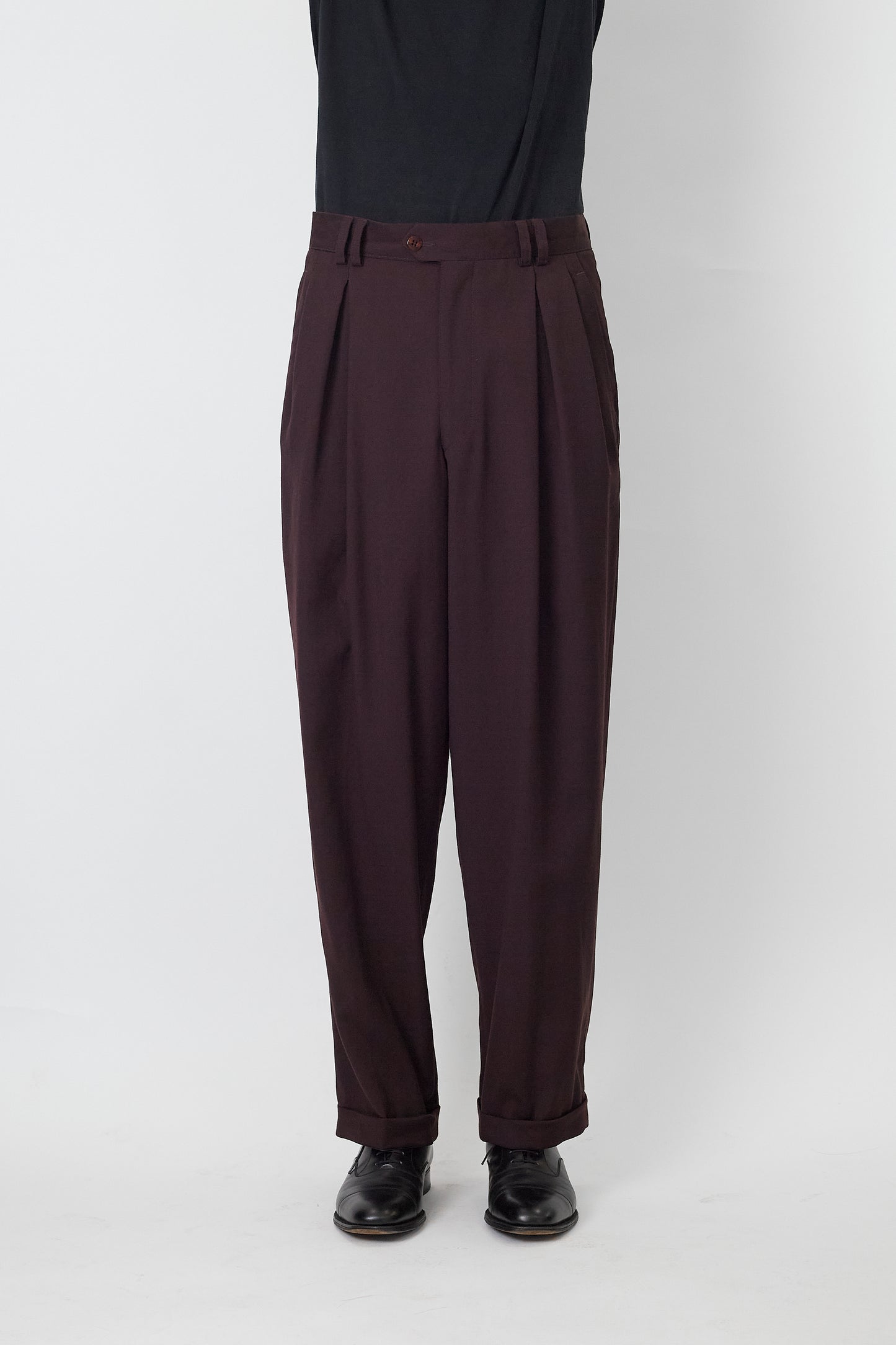 VINTAGE BROWN WOOL WIDE PANTS MADE IN ITALY