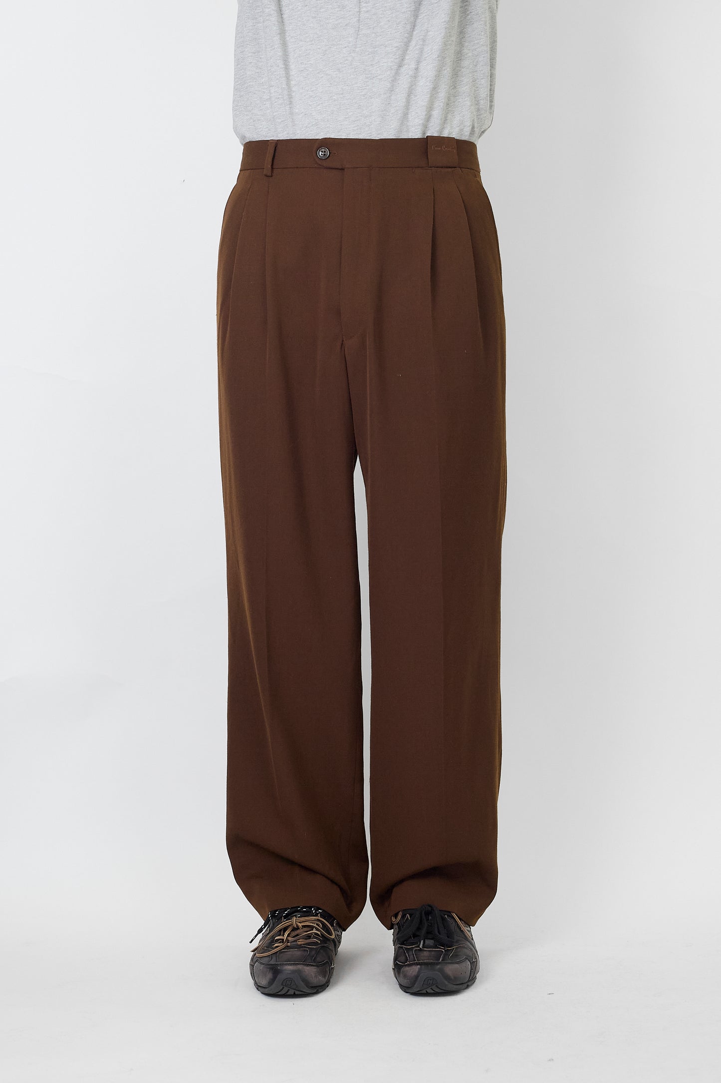 PIERRE CARDIN BROWN WOOL WIDE PANTS MADE IN FRANCE