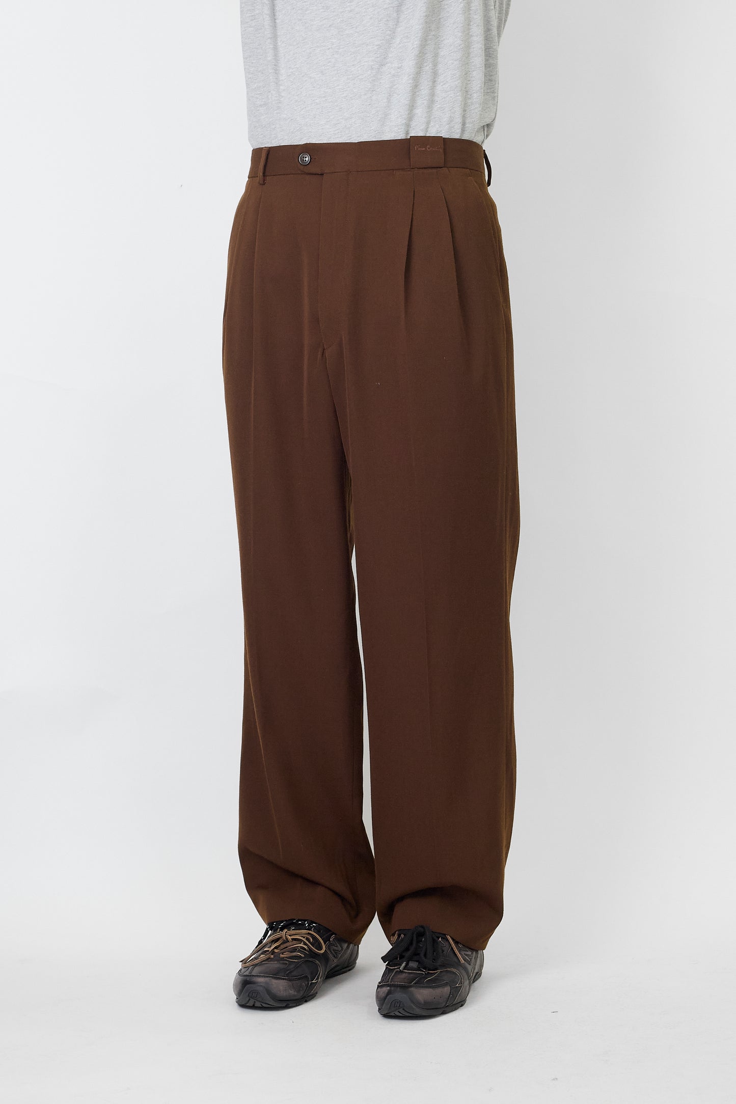 PIERRE CARDIN BROWN WOOL WIDE PANTS MADE IN FRANCE