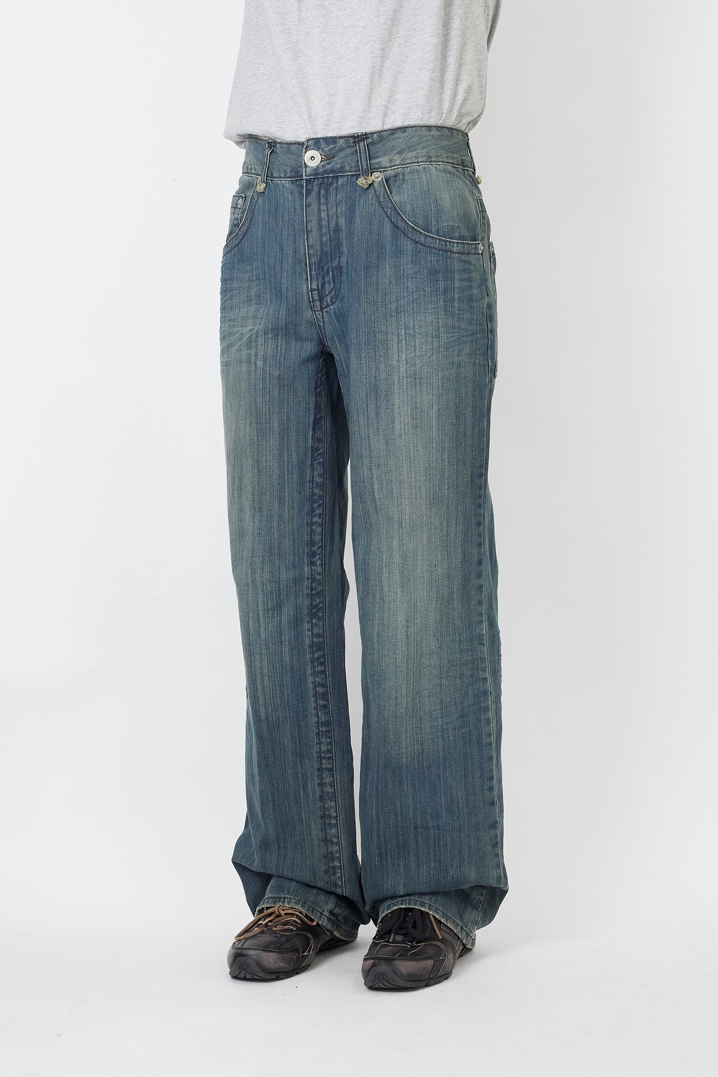 ADOLFO DOMINGUEZ BLUE DENIM WIDE PANTS MADE IN SPAIN