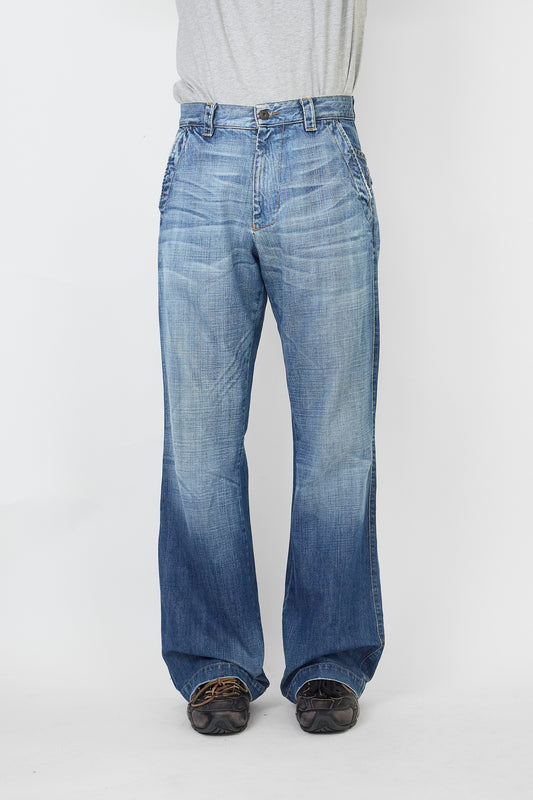 VINTAGE BLUE DENIM WIDE PANTS MADE IN ITALY