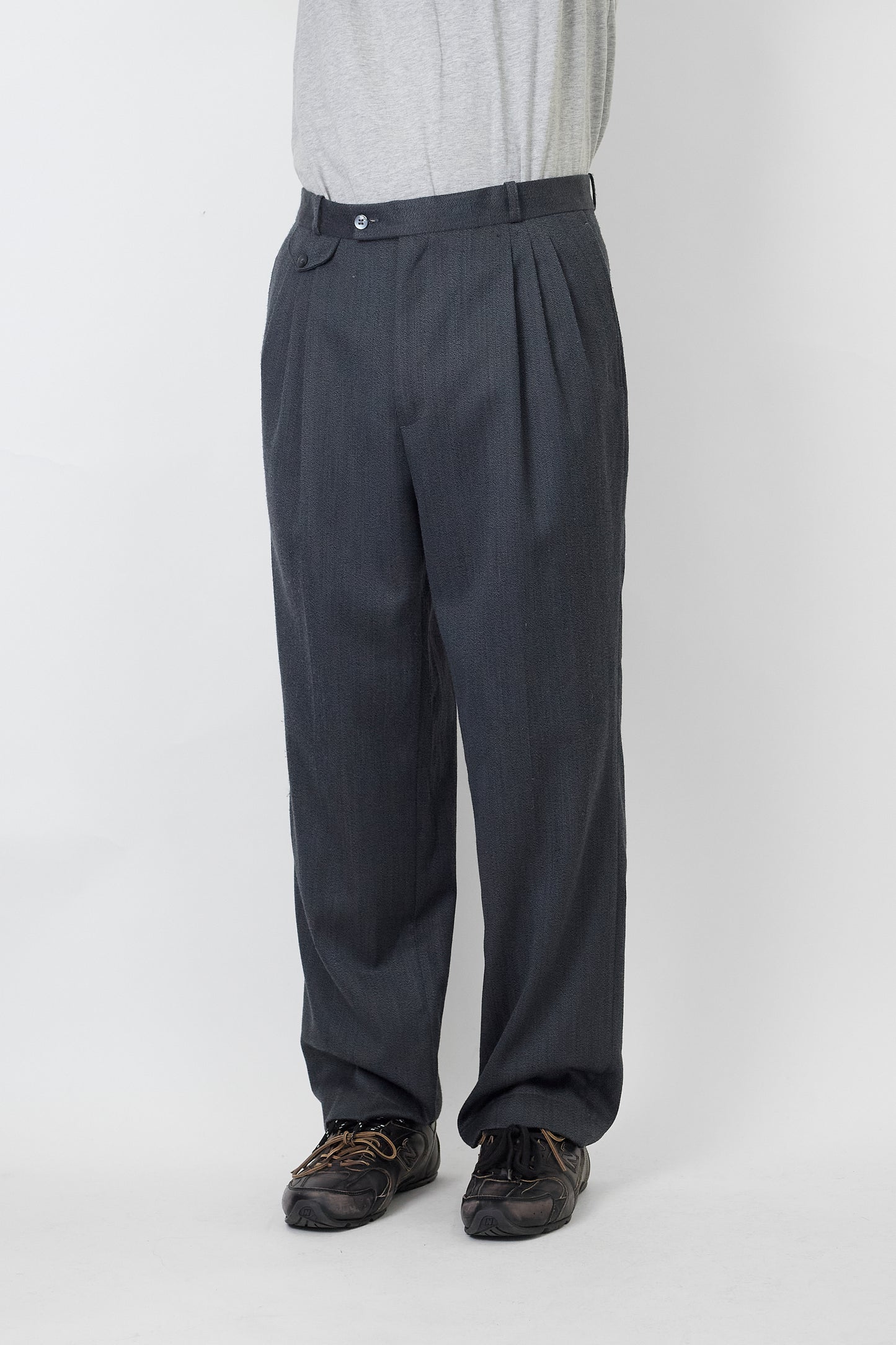 VINTAGE GRAY WOOL WIDE PANTS MADE IN FRANCE