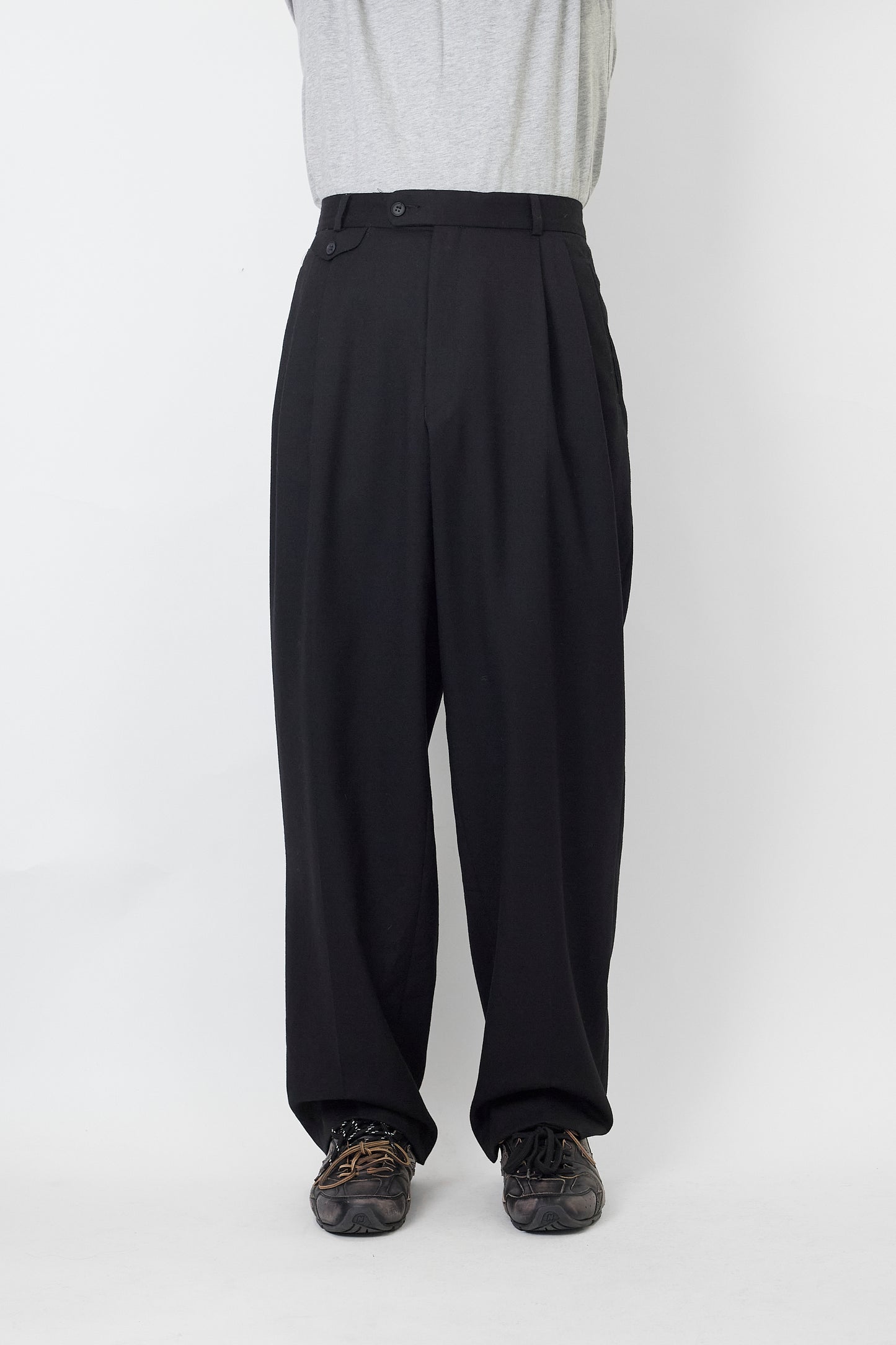 GIACOMO LARUSIO BLACK WOOL WIDE PANTS MADE IN ITALY