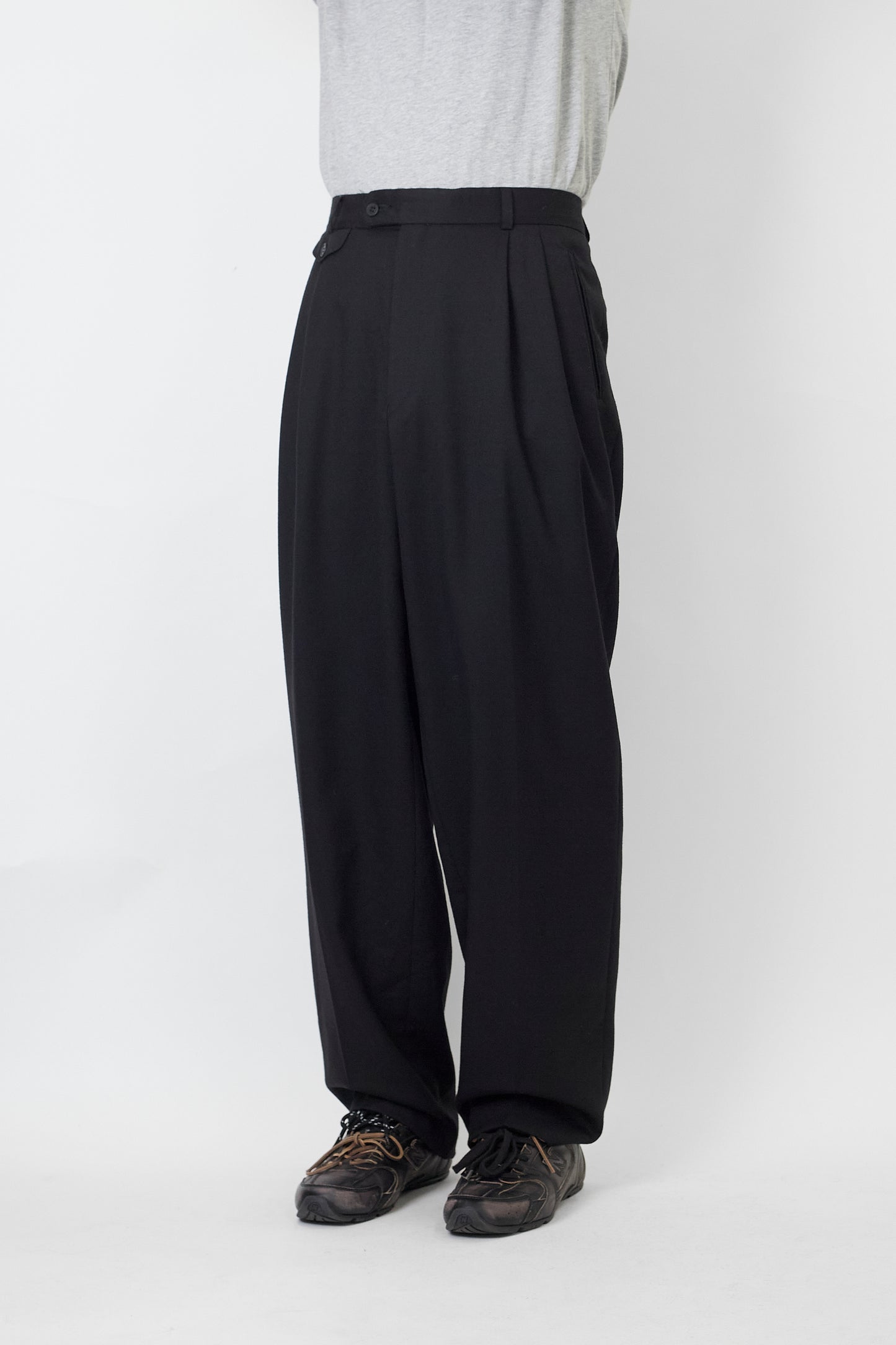 GIACOMO LARUSIO BLACK WOOL WIDE PANTS MADE IN ITALY