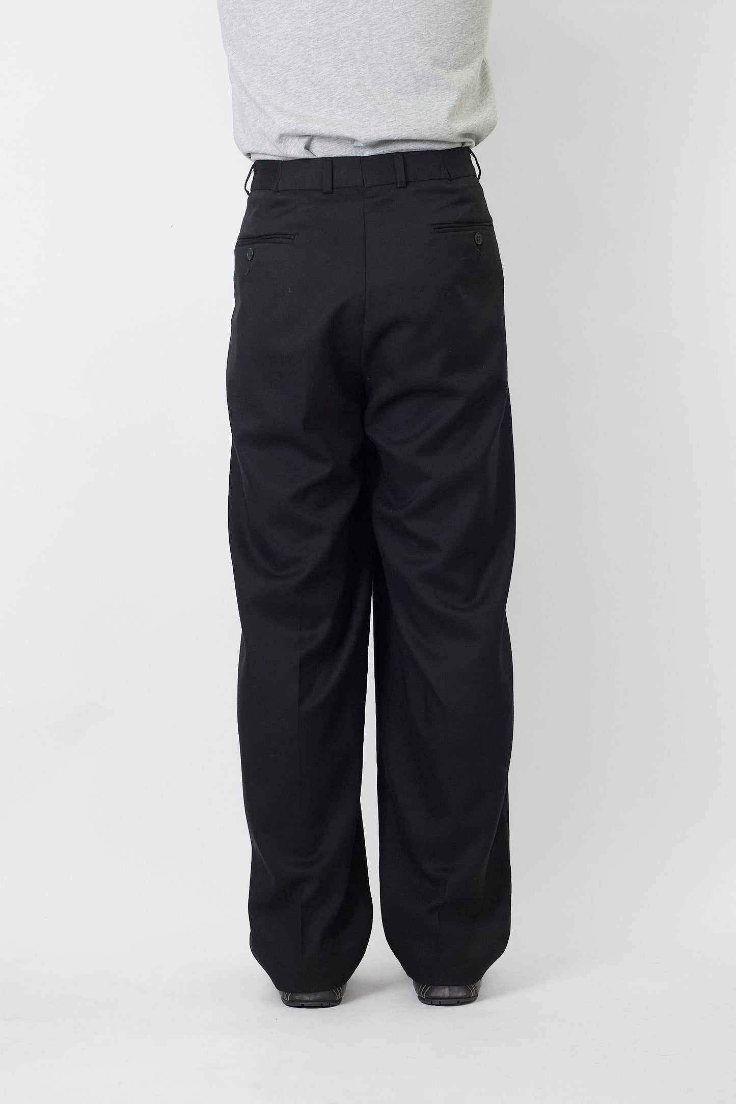 GIACOMO LARUSIO BLACK WOOL WIDE PANTS MADE IN ITALY
