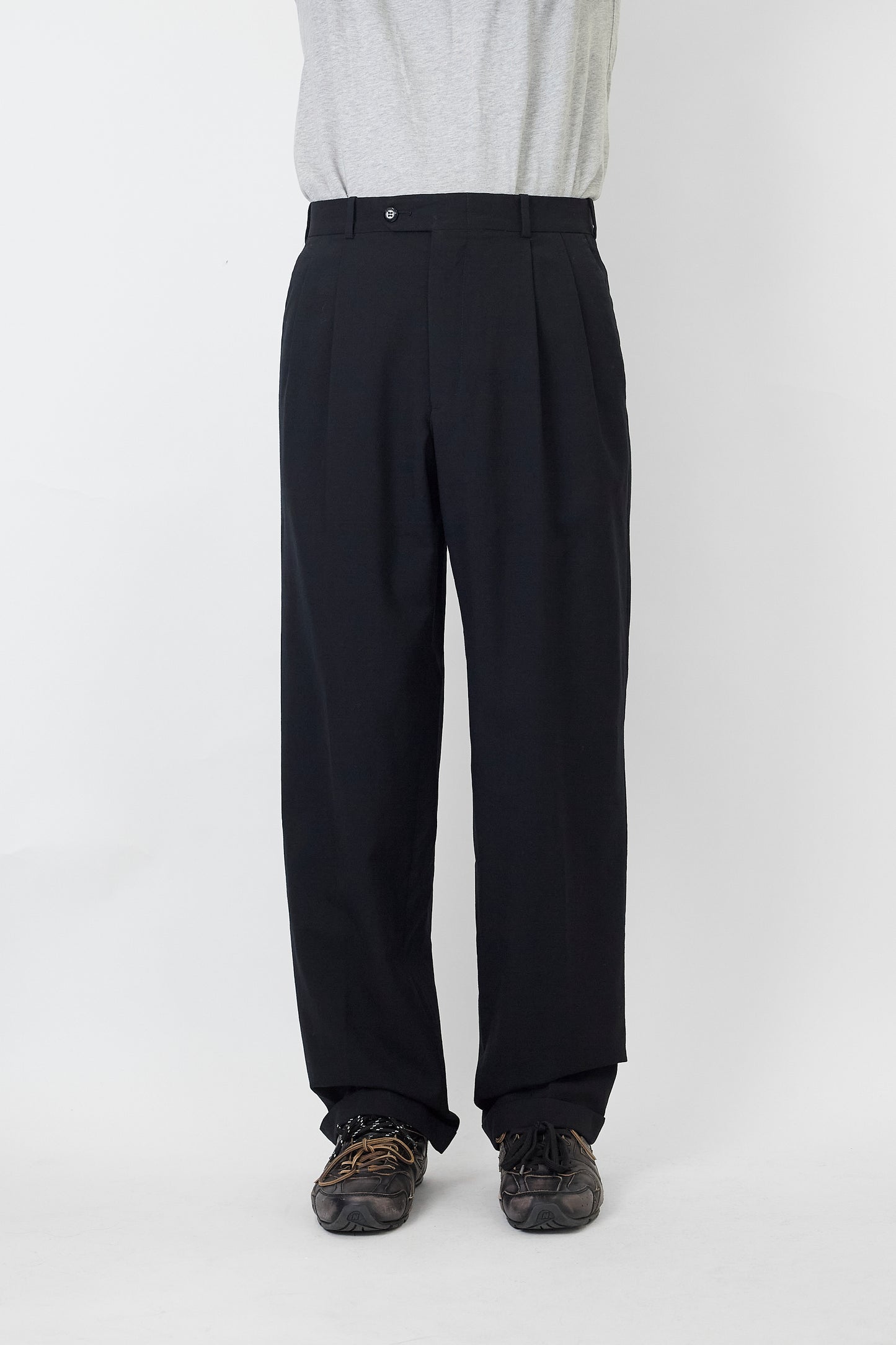 KEITHMOOR BLACK WOOL WIDE PANTS MADE IN ITALY