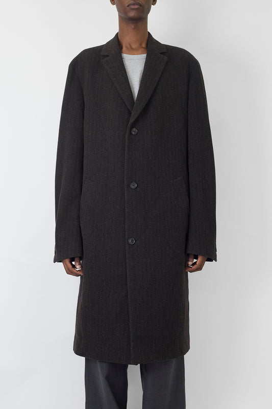 HUGO BOSS BROWN WOOL LONG COAT MADE IN ITALY
