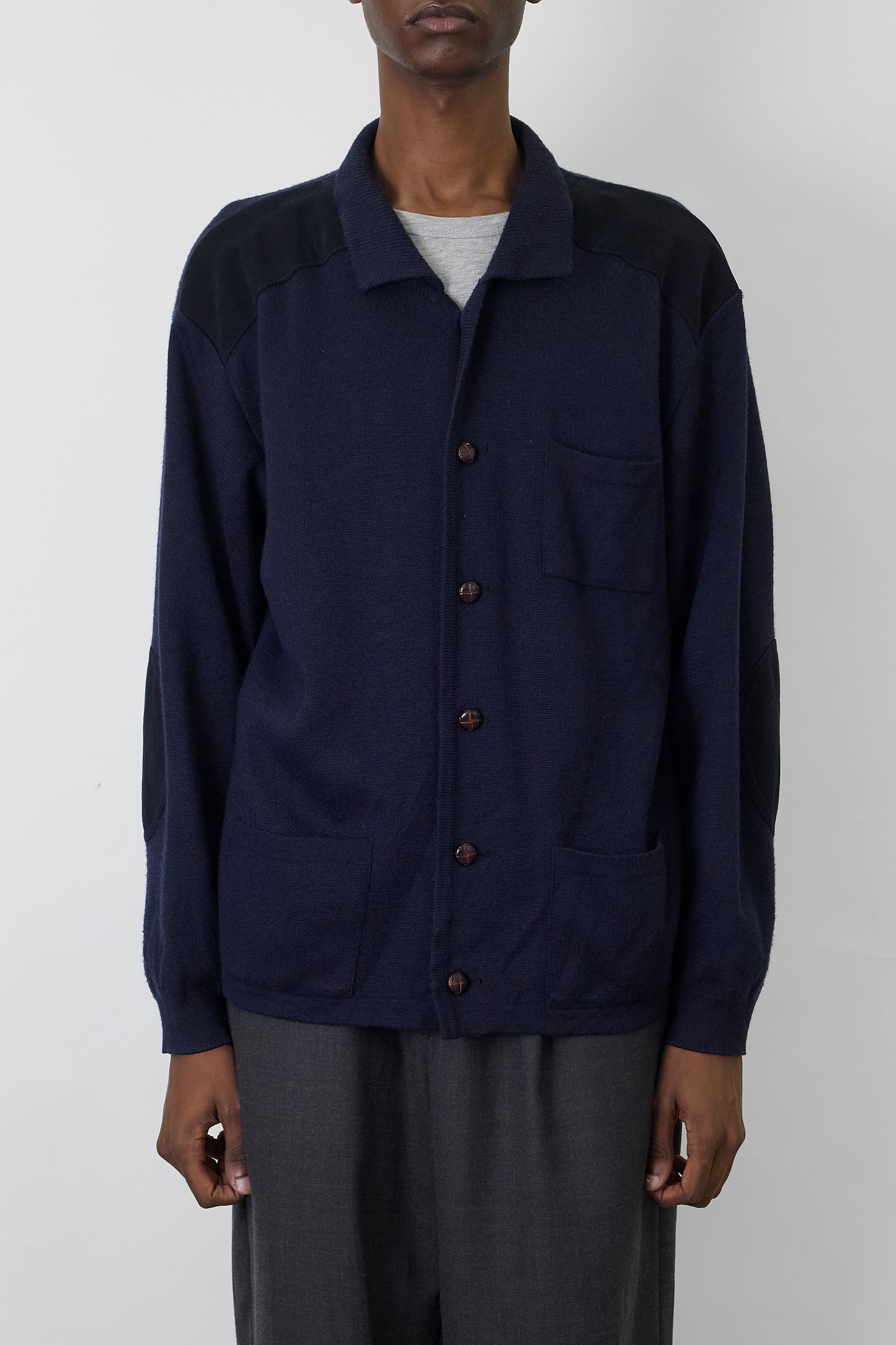 VINTAGE DESIGNED NAVY WOOL KNIT JACKET MADE IN SPAIN