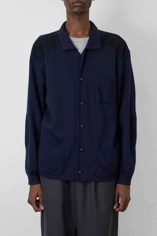 VINTAGE DESIGNED NAVY WOOL KNIT JACKET MADE IN SPAIN