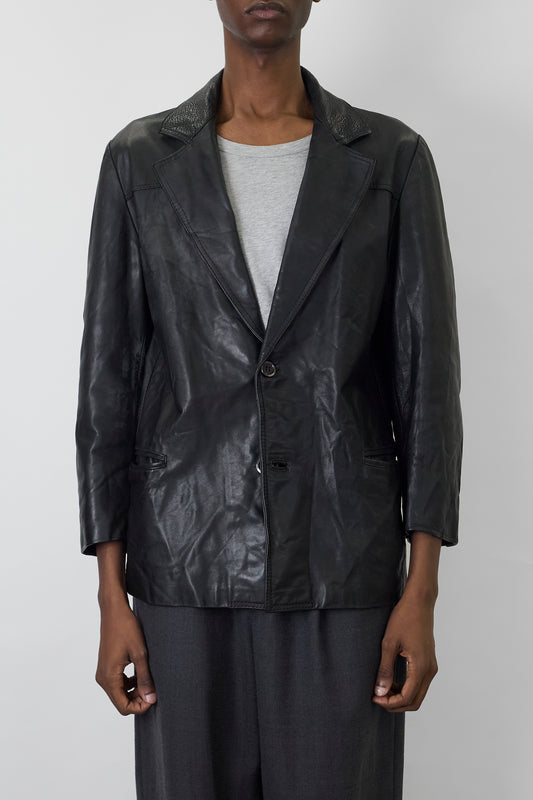 VINTAGE BLACK LEATHER TAILORED JACKET