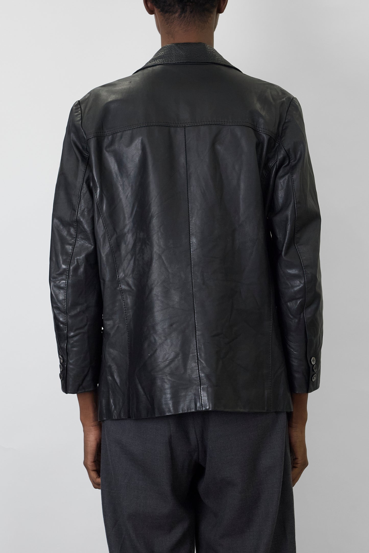 VINTAGE BLACK LEATHER TAILORED JACKET