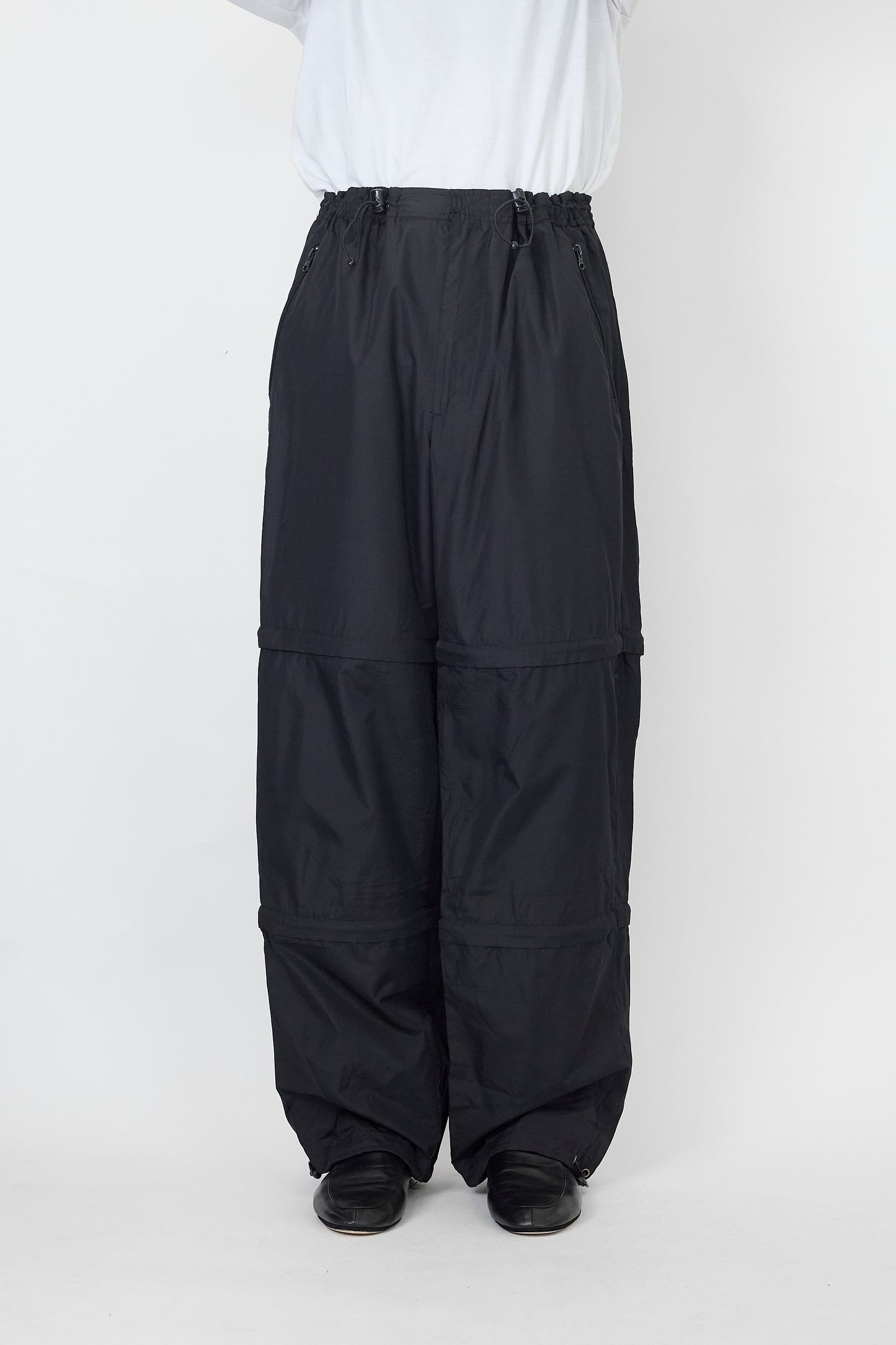 VINTAGE DESIGNED BLACK NYLON TECH WIDE PANTS