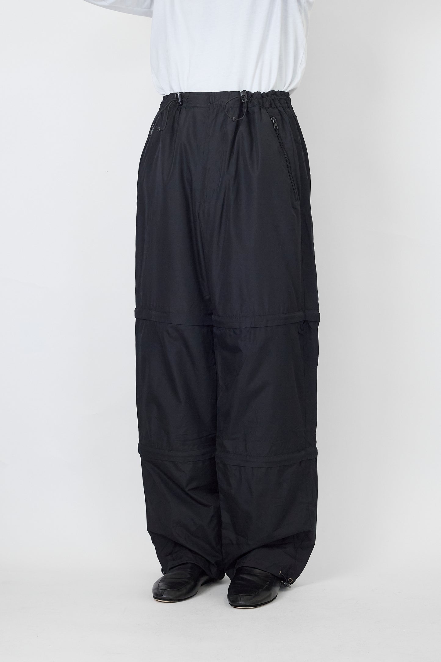 VINTAGE DESIGNED BLACK NYLON TECH WIDE PANTS