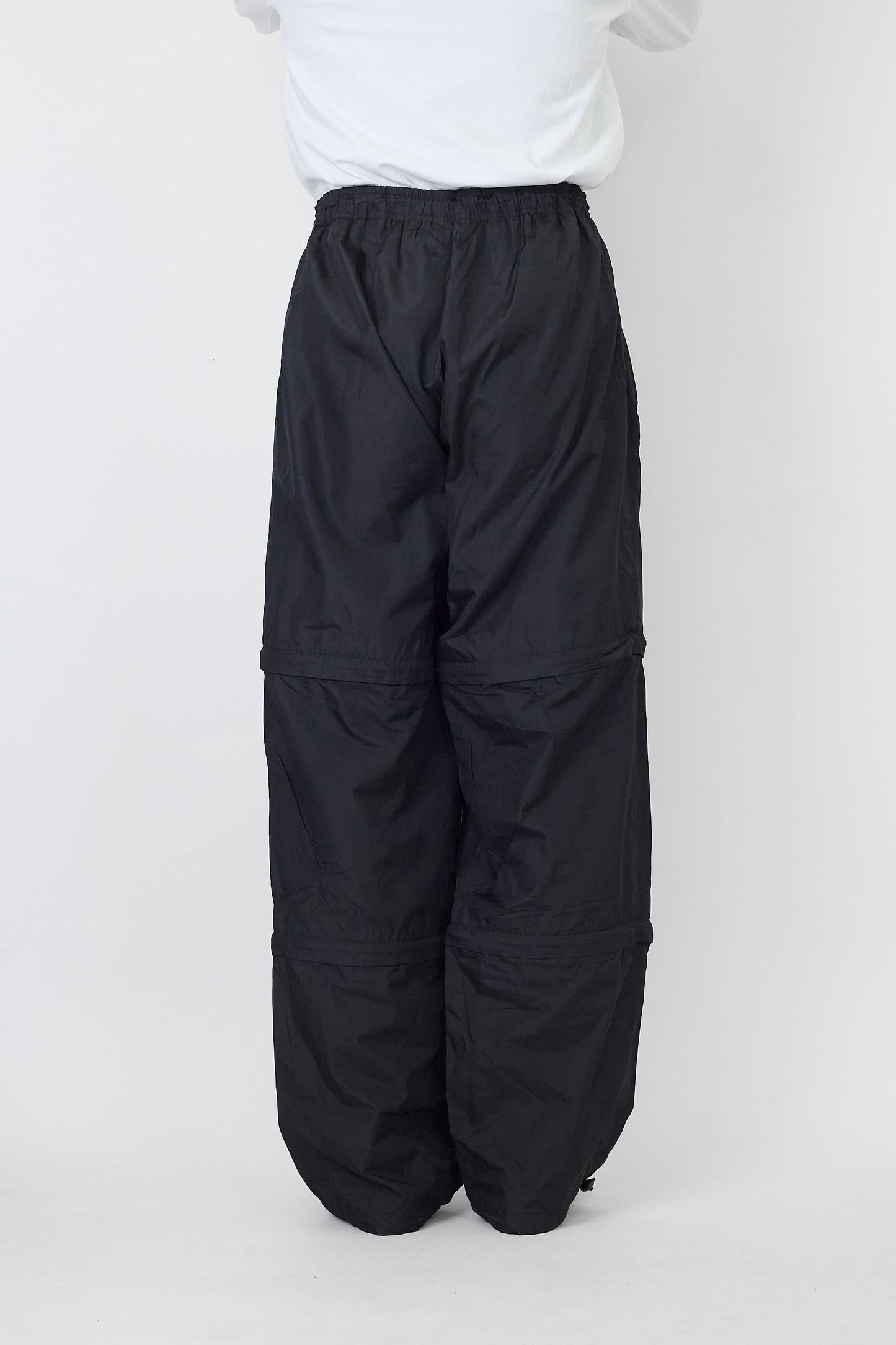 VINTAGE DESIGNED BLACK NYLON TECH WIDE PANTS