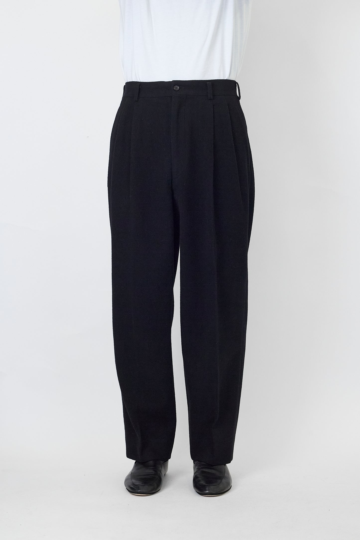 COMME DES GARCONS HOMME BLACK WOOL MELTON WIDE PANTS