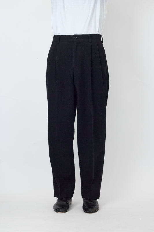 COMME DES GARCONS HOMME BLACK WOOL MELTON WIDE PANTS
