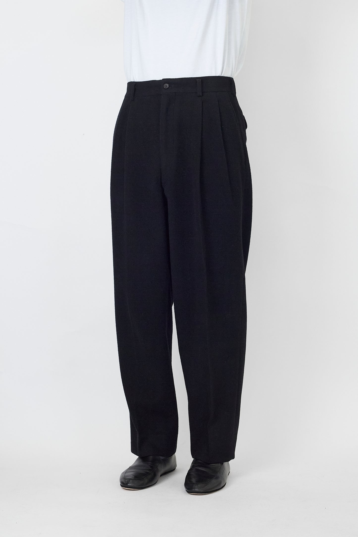 COMME DES GARCONS HOMME BLACK WOOL MELTON WIDE PANTS
