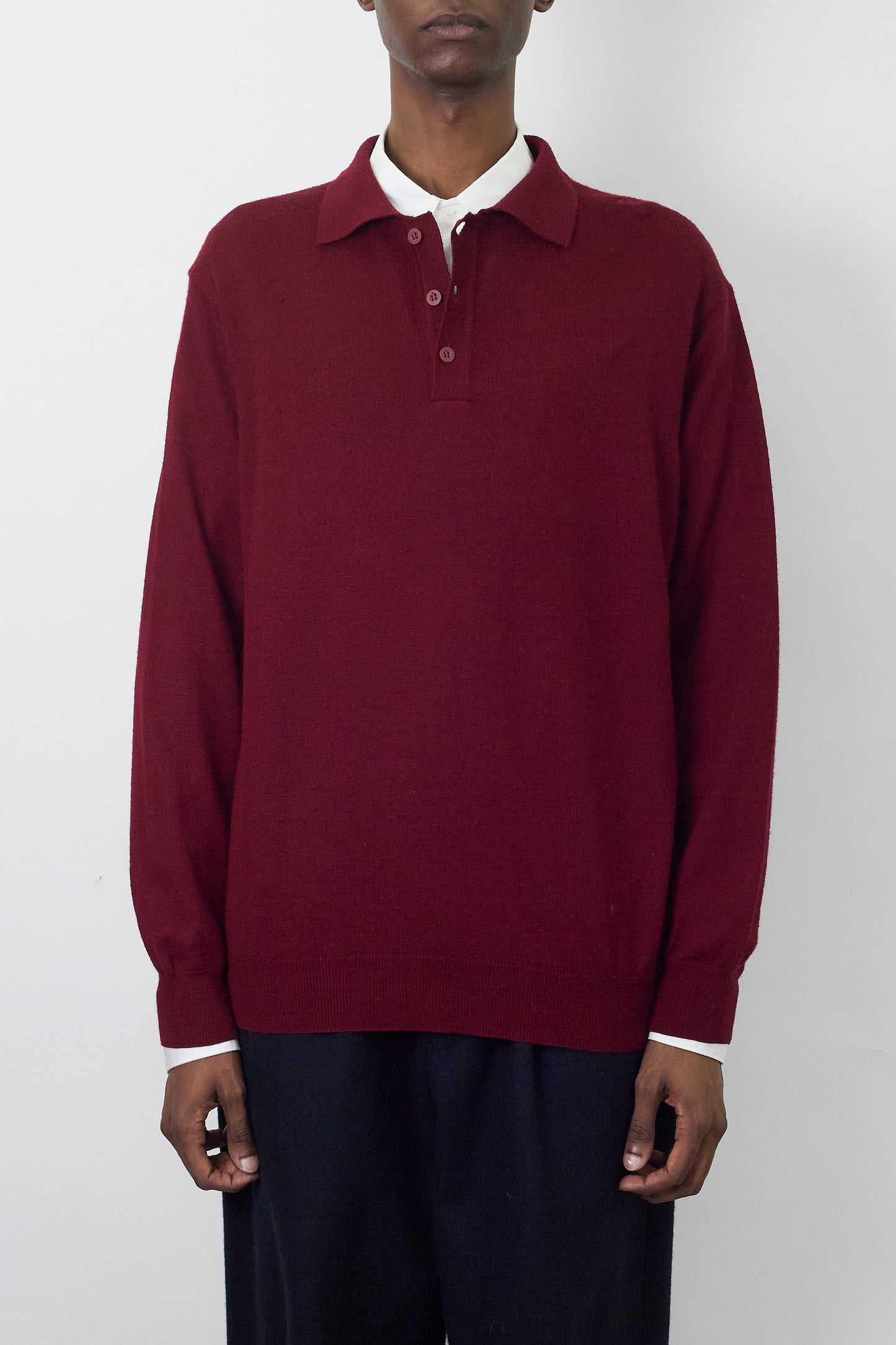 VINTAGE BURGUNDY WOOL KNIT POLO SHIRT