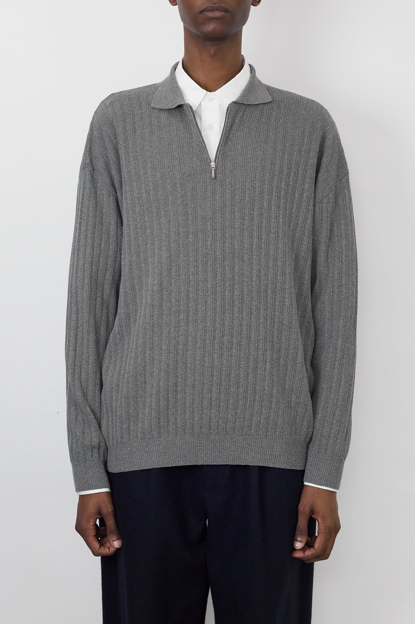 ENZO LORENZO GRAY KNIT POLO SHIRT