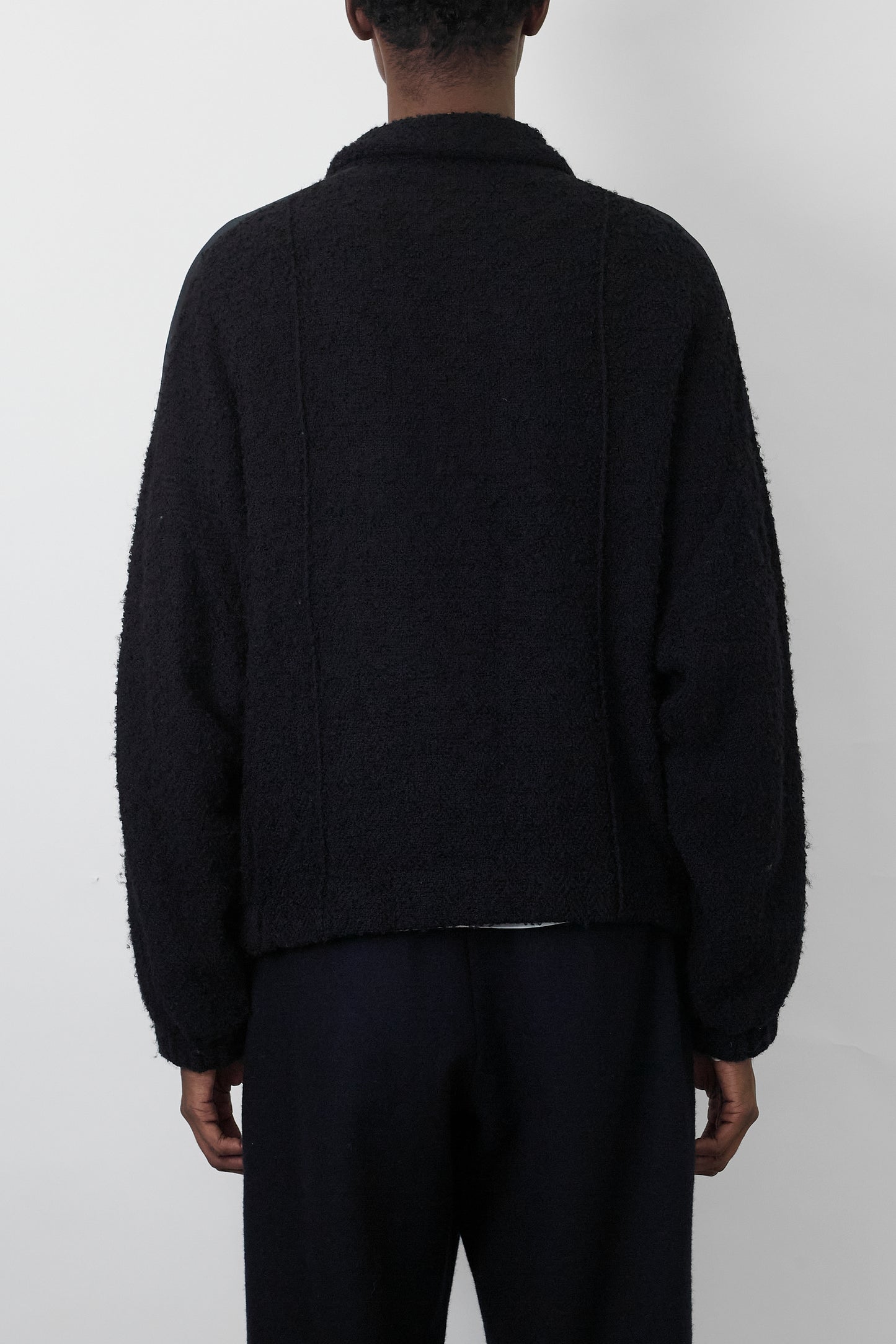 Y'S PINK DESIGNED BLACK WOOL ZIP UP SHORT JACKET