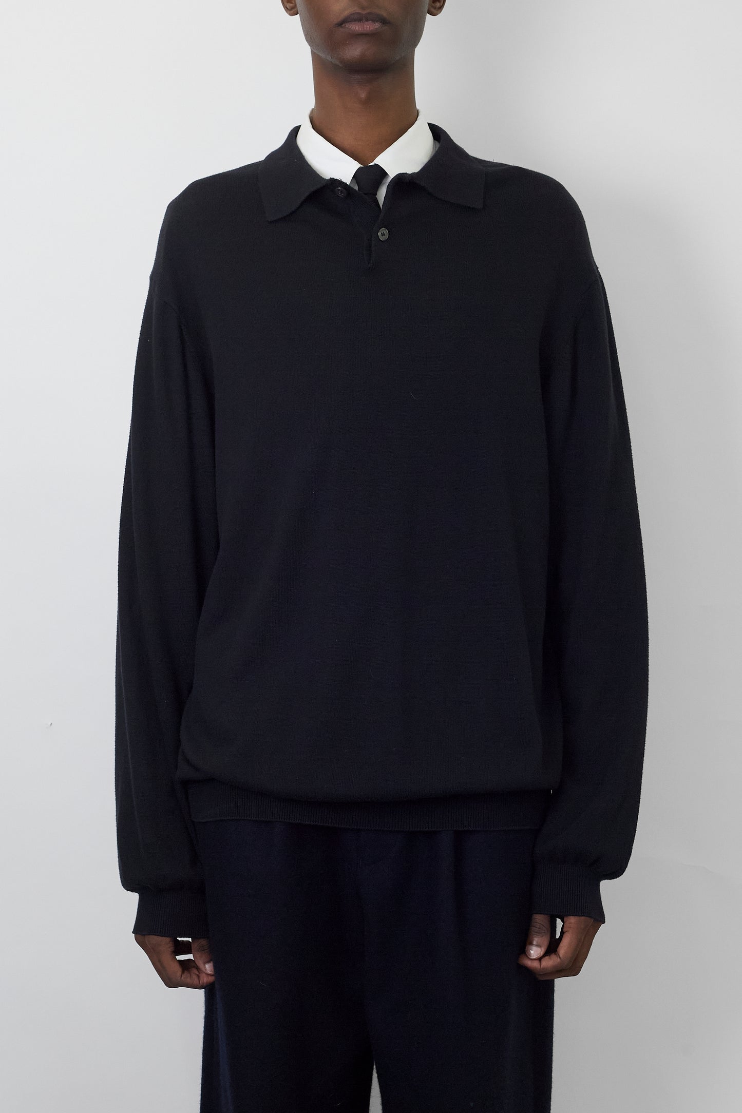 VALDA BLACK KNIT POLO SHIRT MADE IN ITALY