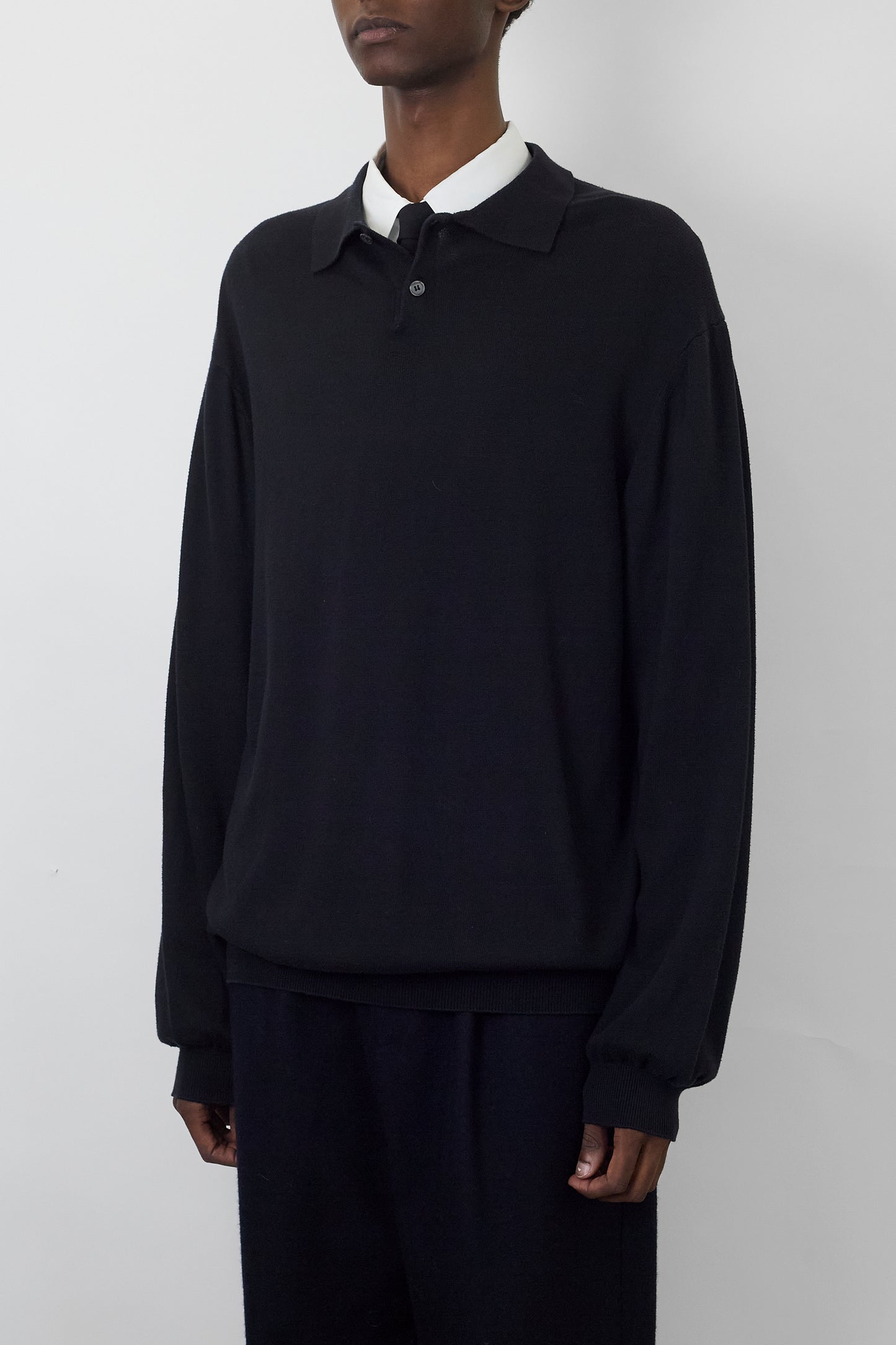 VALDA BLACK KNIT POLO SHIRT MADE IN ITALY