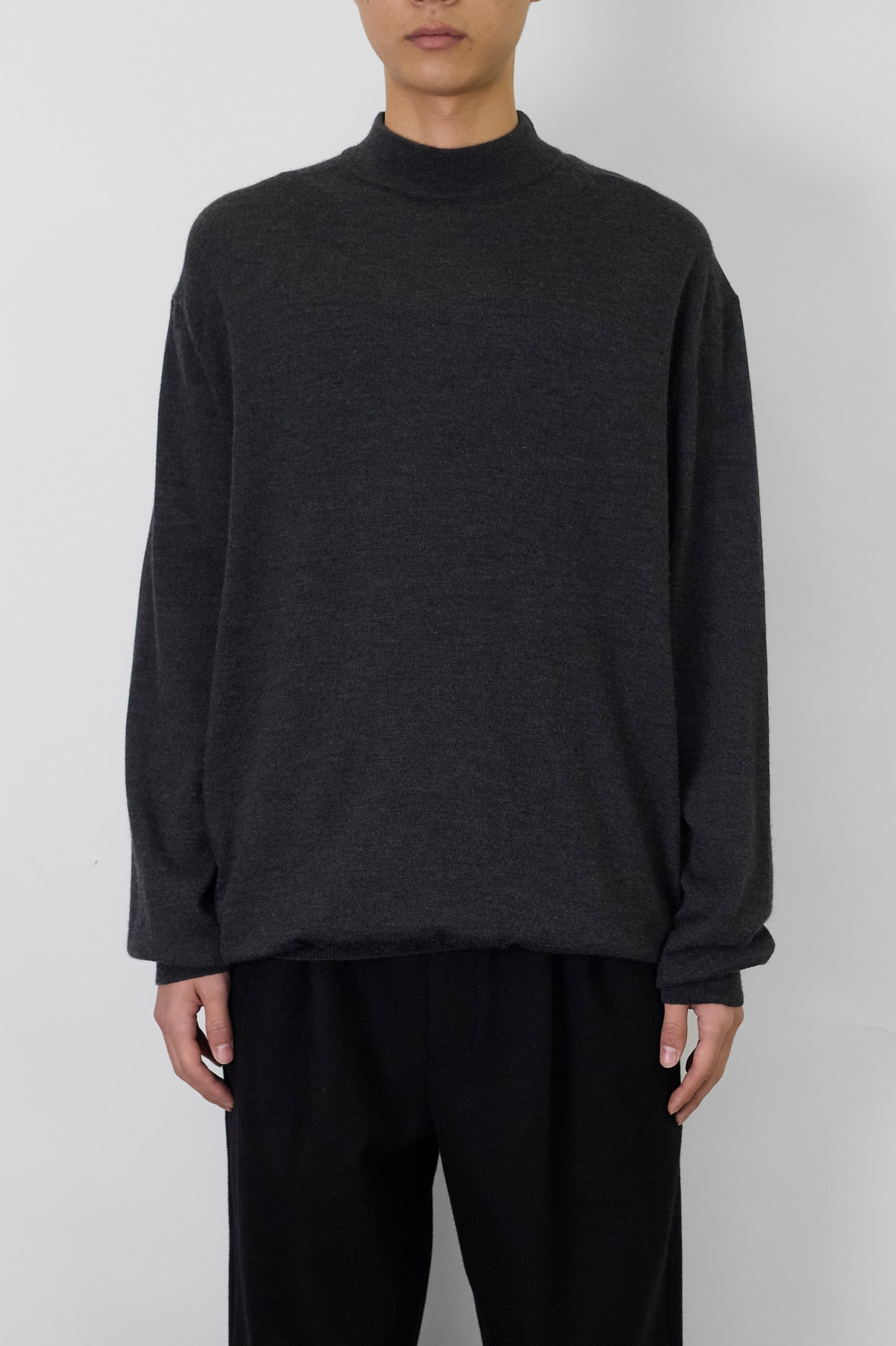 LINEA UOMO GRAY COTTON MOCK NECK KNIT MADE IN ITALY