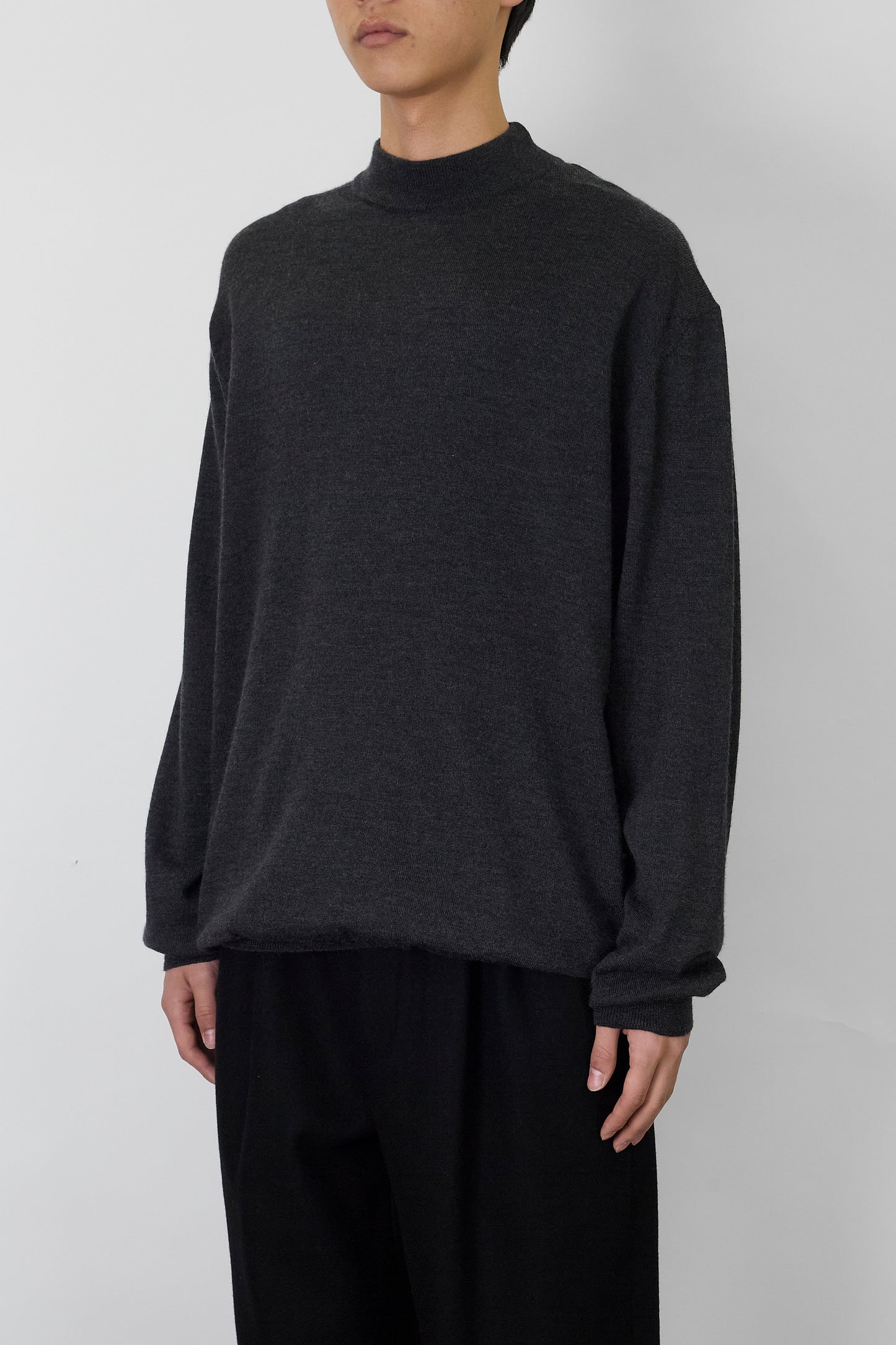 LINEA UOMO GRAY COTTON MOCK NECK KNIT MADE IN ITALY