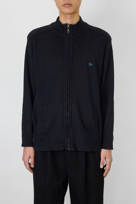 VINTAGE DESIGNED BLACK NAVY WOOL ZIP UP KNIT MADE IN ITALY