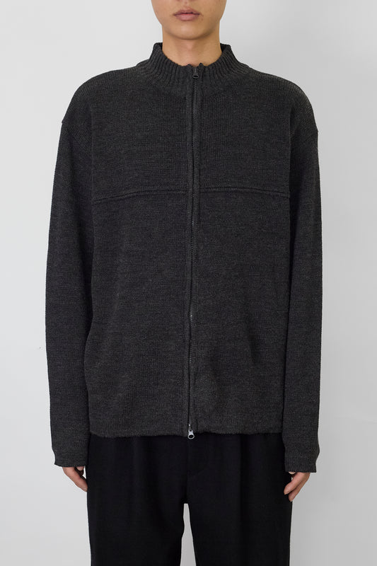 VINTAGE DESIGNED GRAY WOOL ZIP UP KNIT